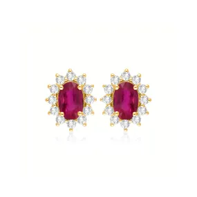 9K Yellow Gold Ruby & Diamond Stud Earrings