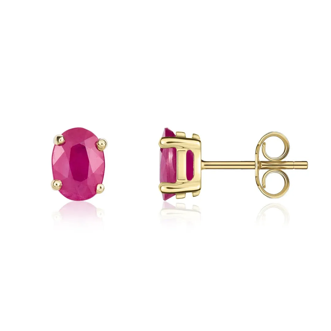 9K Yellow Gold Ruby Stud Earrings