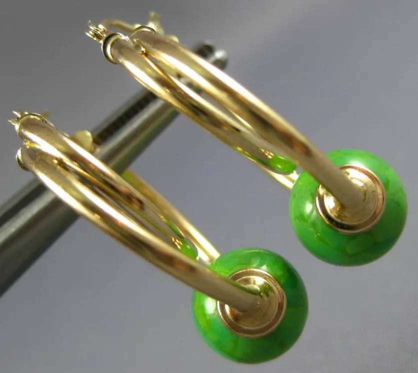 AAA GREEN TURQUOISE 14KT YELLOW GOLD 3D DOUBLE HOOP FUN HANGING EARRINGS #27015