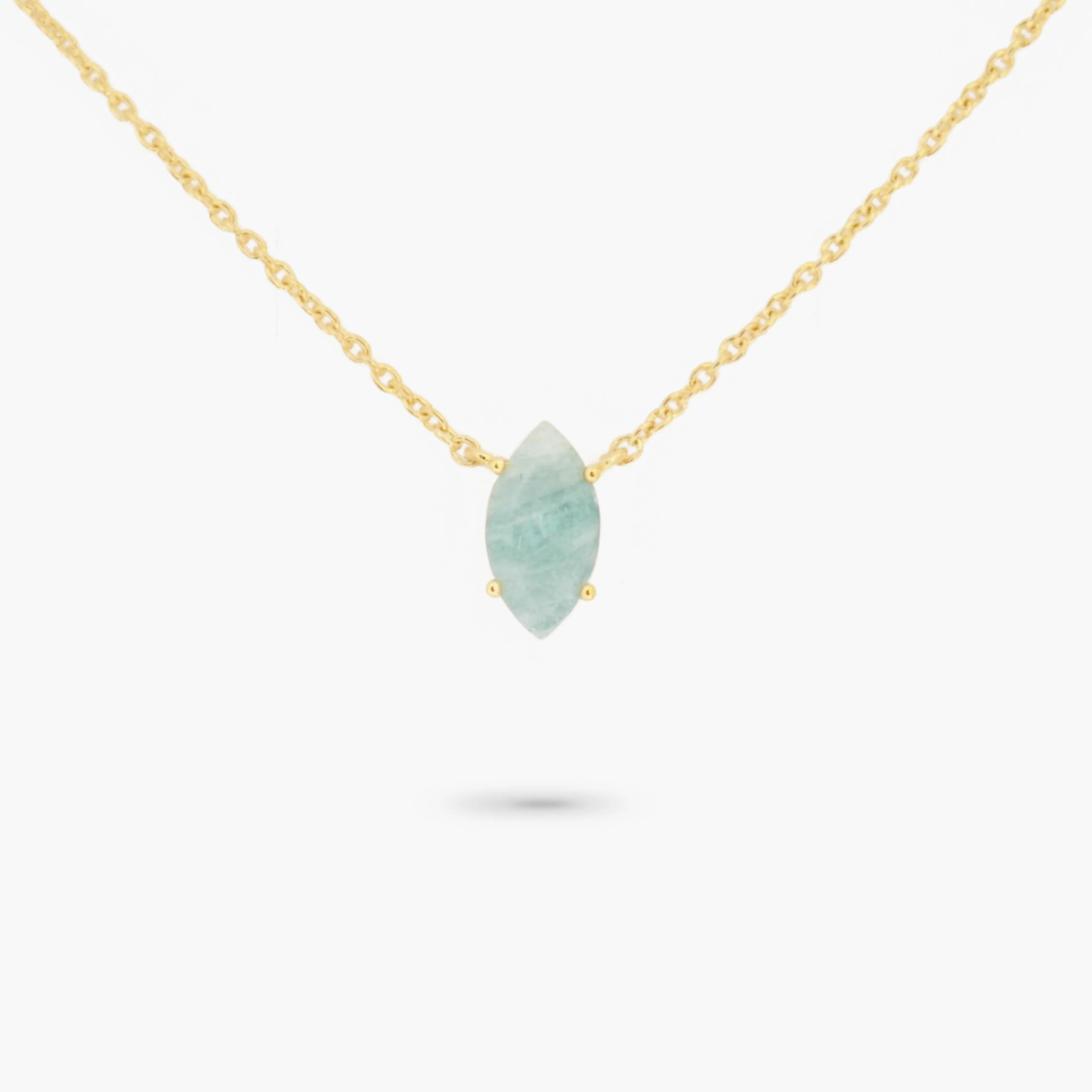 Amare Wear 14k Solid Gold March Marquise Birthstone Necklace Aquamarine