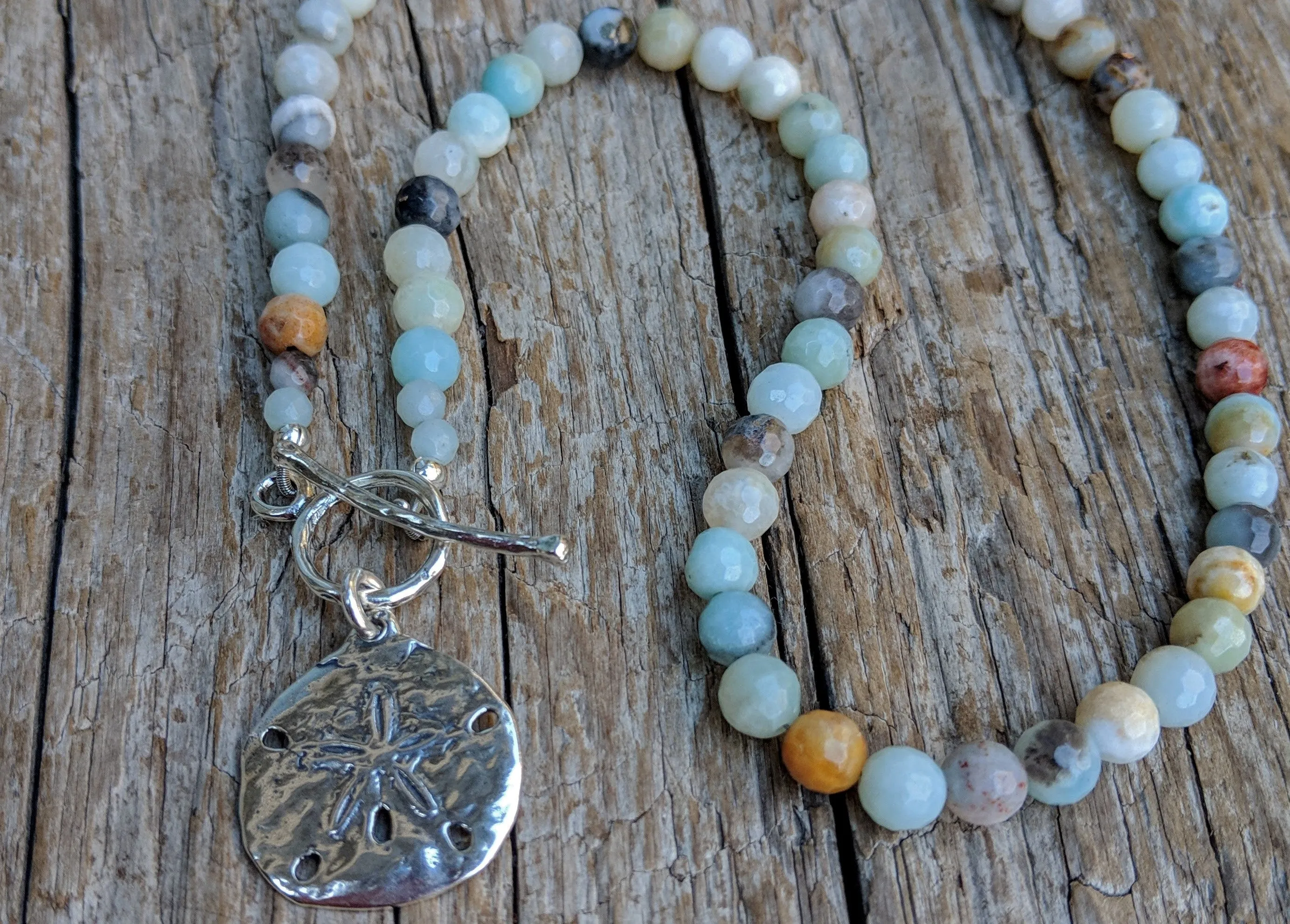 Amazonite Gemstone Sand Dollar Pendant Necklace