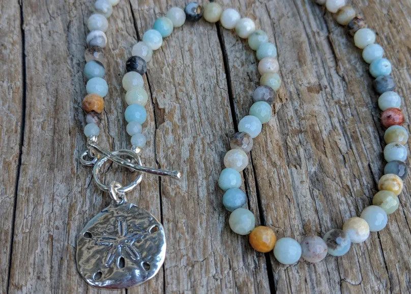 Amazonite Gemstone Sand Dollar Pendant Necklace