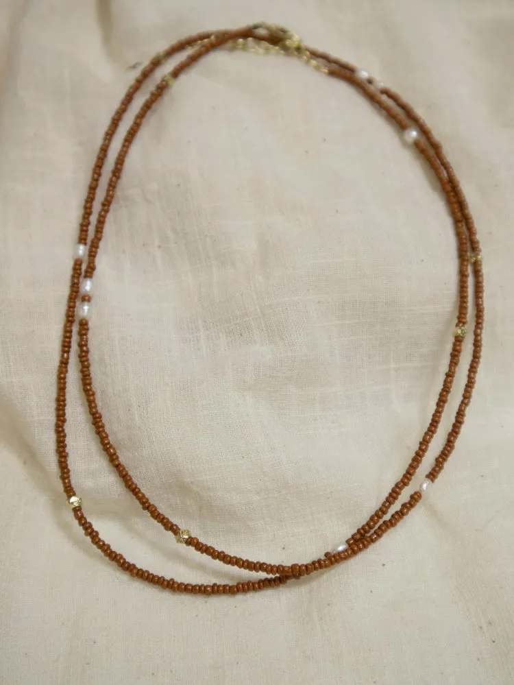 Amber Beaded Necklace - Gold