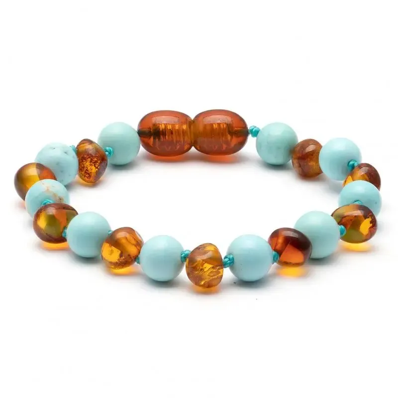 Amber Bracelet Cognac & Turquoise| Baby 14cm