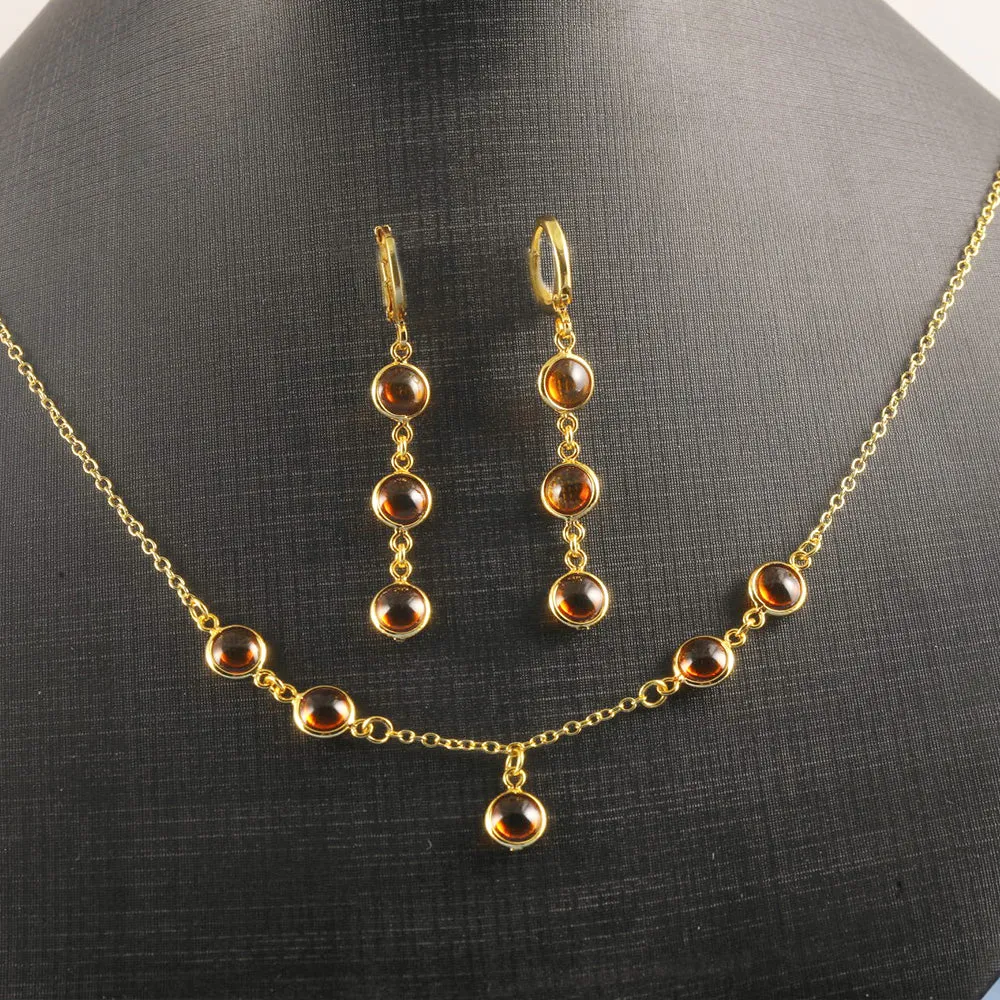 Amber Dots 24K Gold-Plated Copper Necklace Barceket Jewelry Set Gift Present for Woman