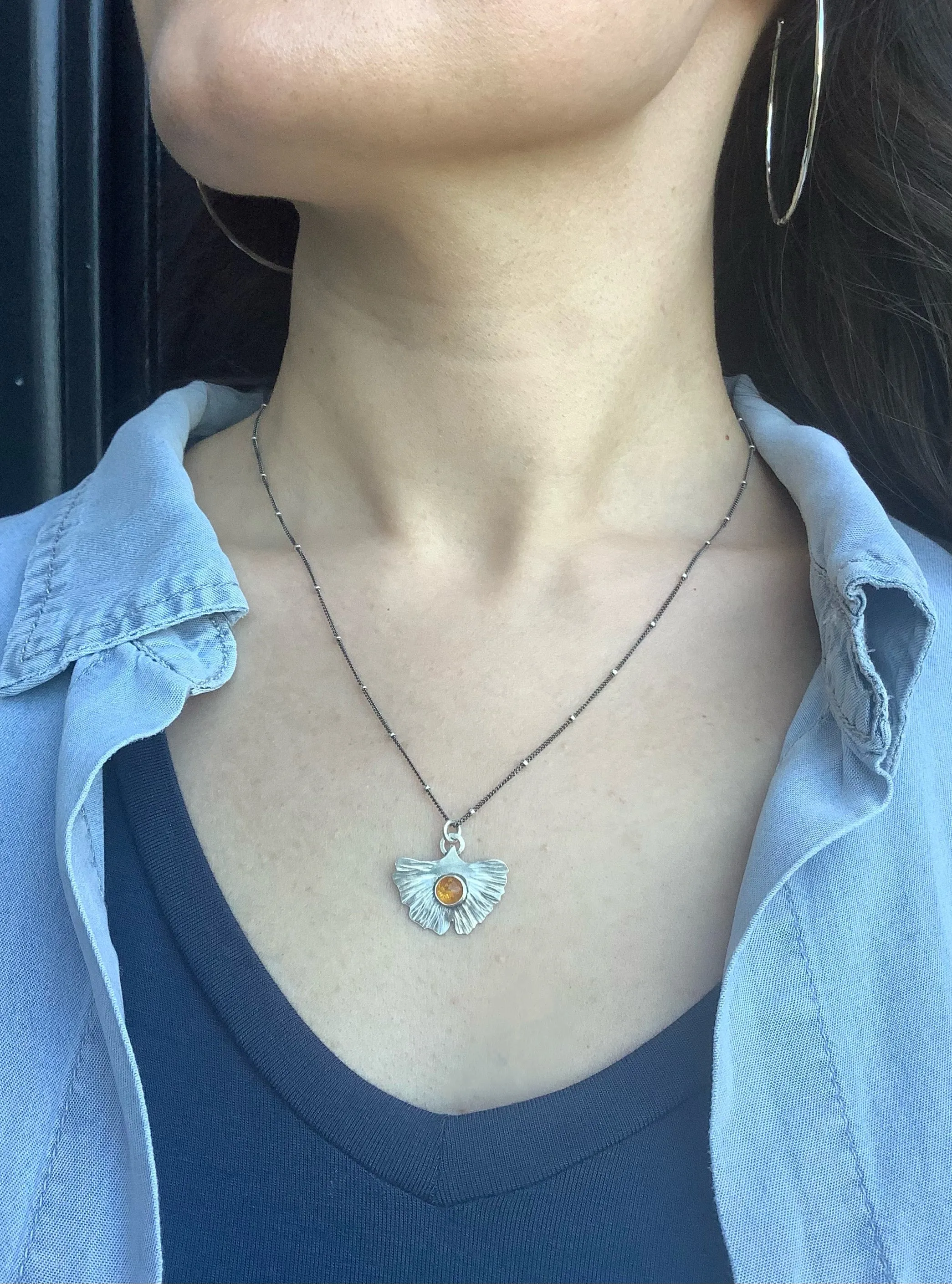 Amber Gingko Necklace