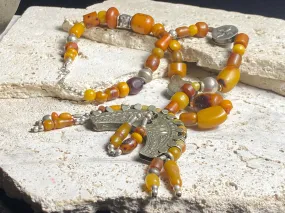 Amber Prayer Bead & Antique Silver Necklace