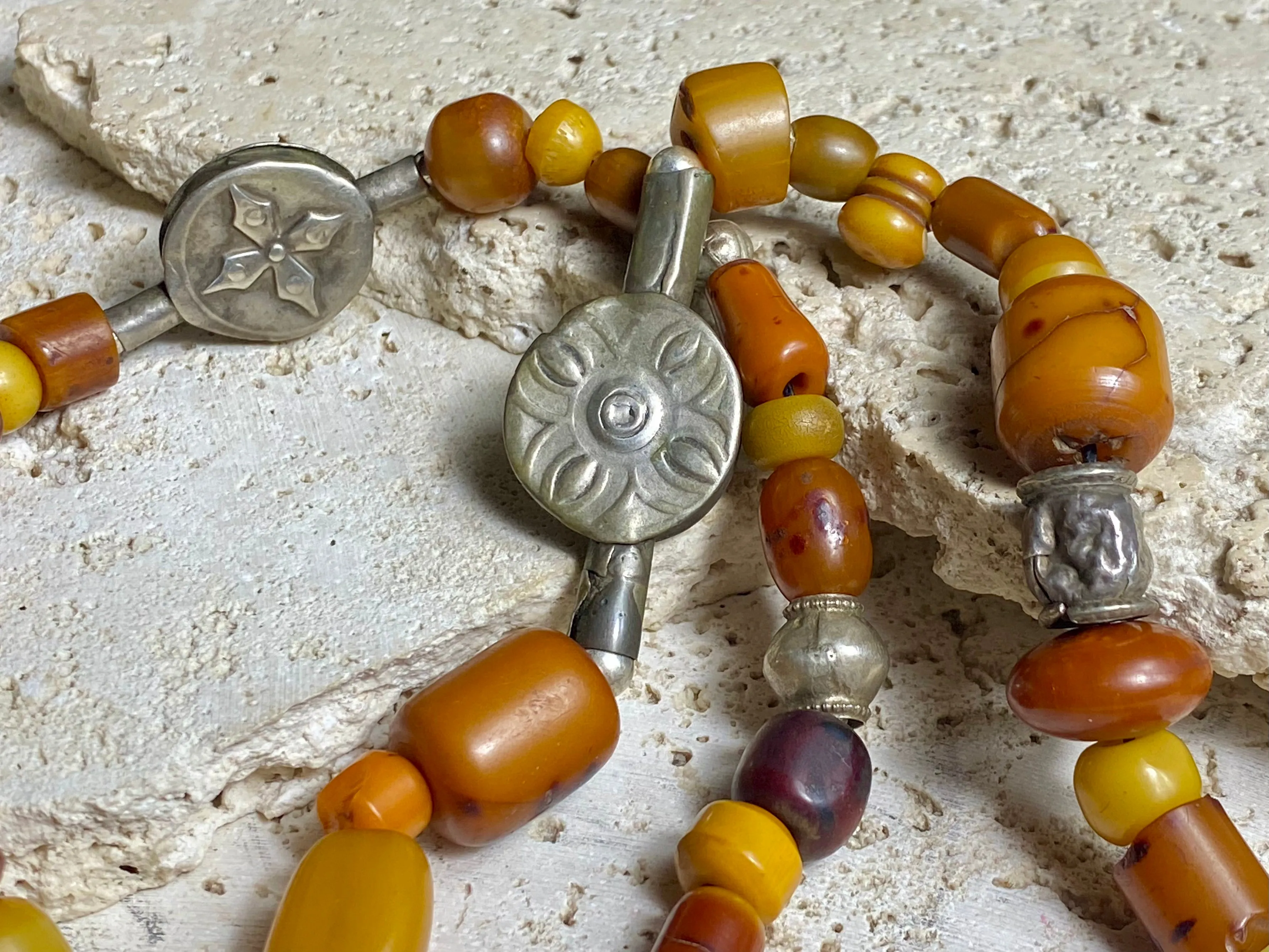 Amber Prayer Bead & Antique Silver Necklace