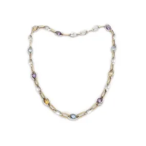 Amethyst Citrine Topaz Open Dia-Cut Oval Link Chain Necklace 14k Two-Tone Gold