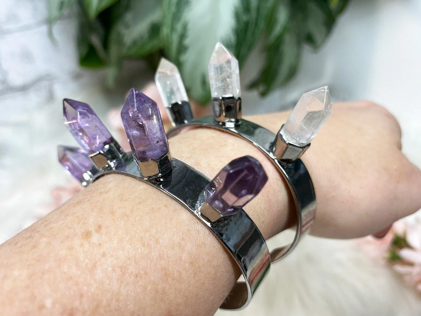 Amethyst or Quartz Spike Bracelet