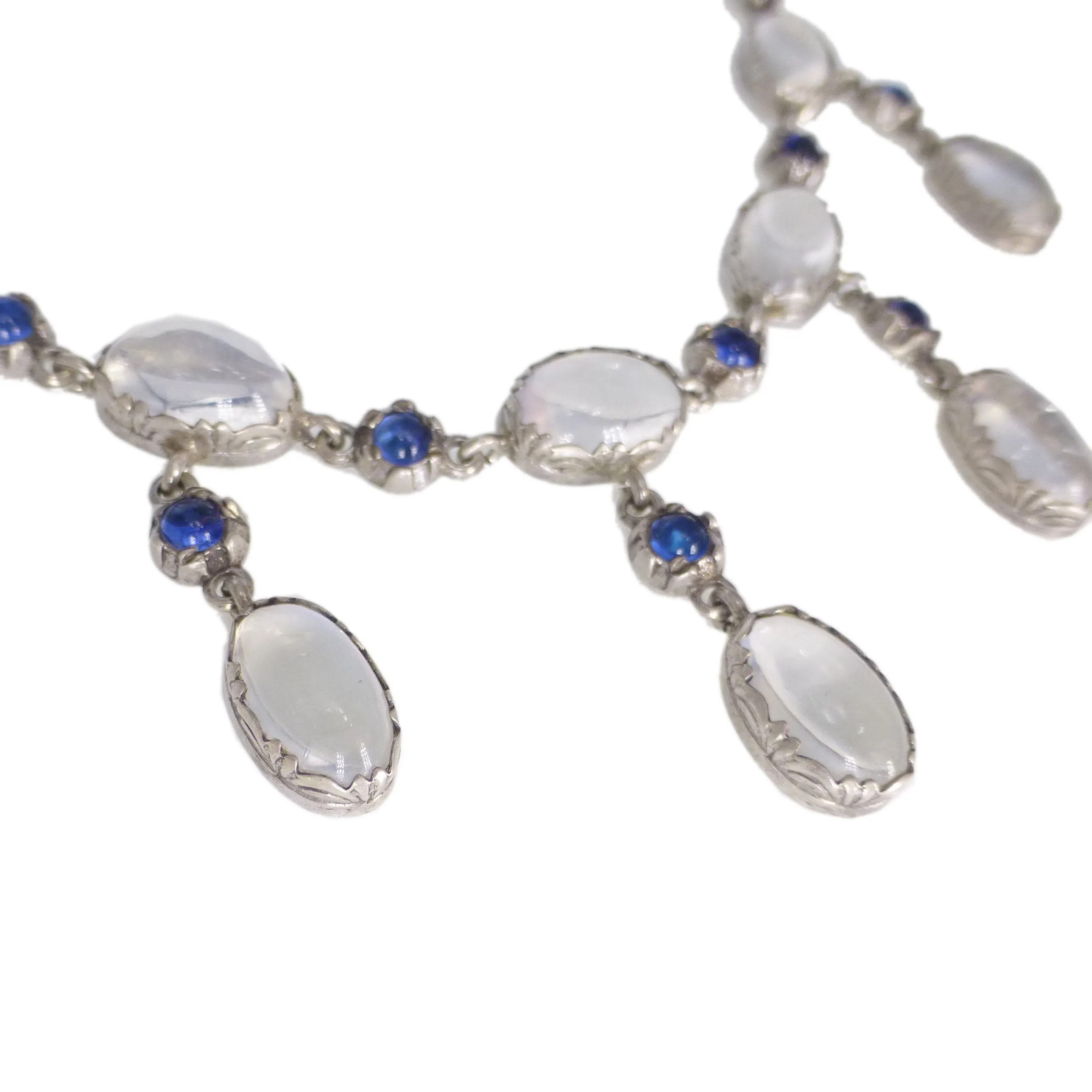 Antique Arts & Crafts Silver Moonstone Festoon Necklace