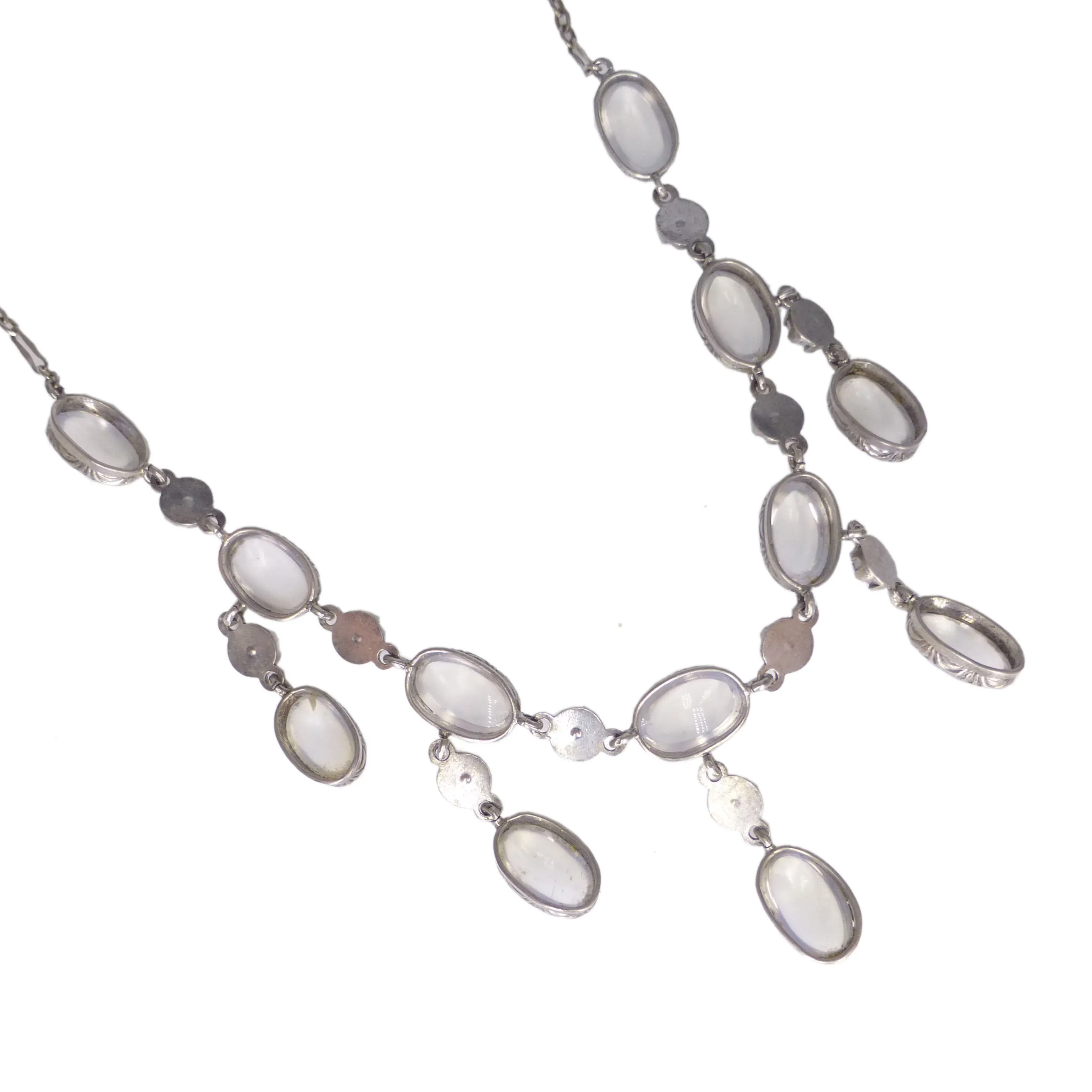 Antique Arts & Crafts Silver Moonstone Festoon Necklace