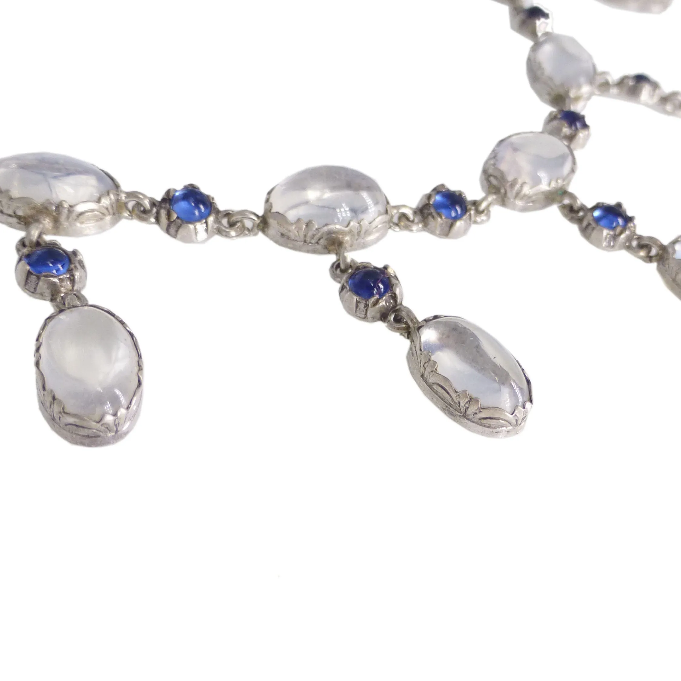 Antique Arts & Crafts Silver Moonstone Festoon Necklace