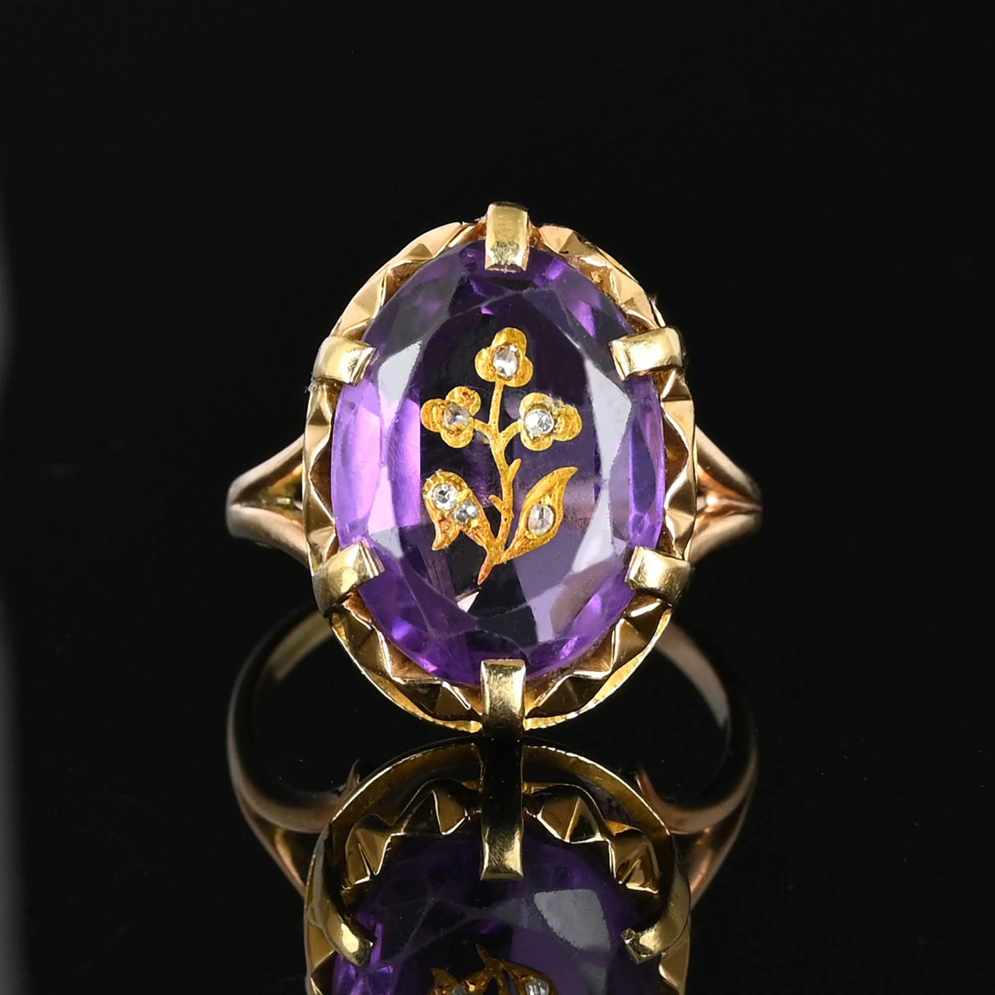 Antique Diamond Rose Of Sharon Amethyst Ring