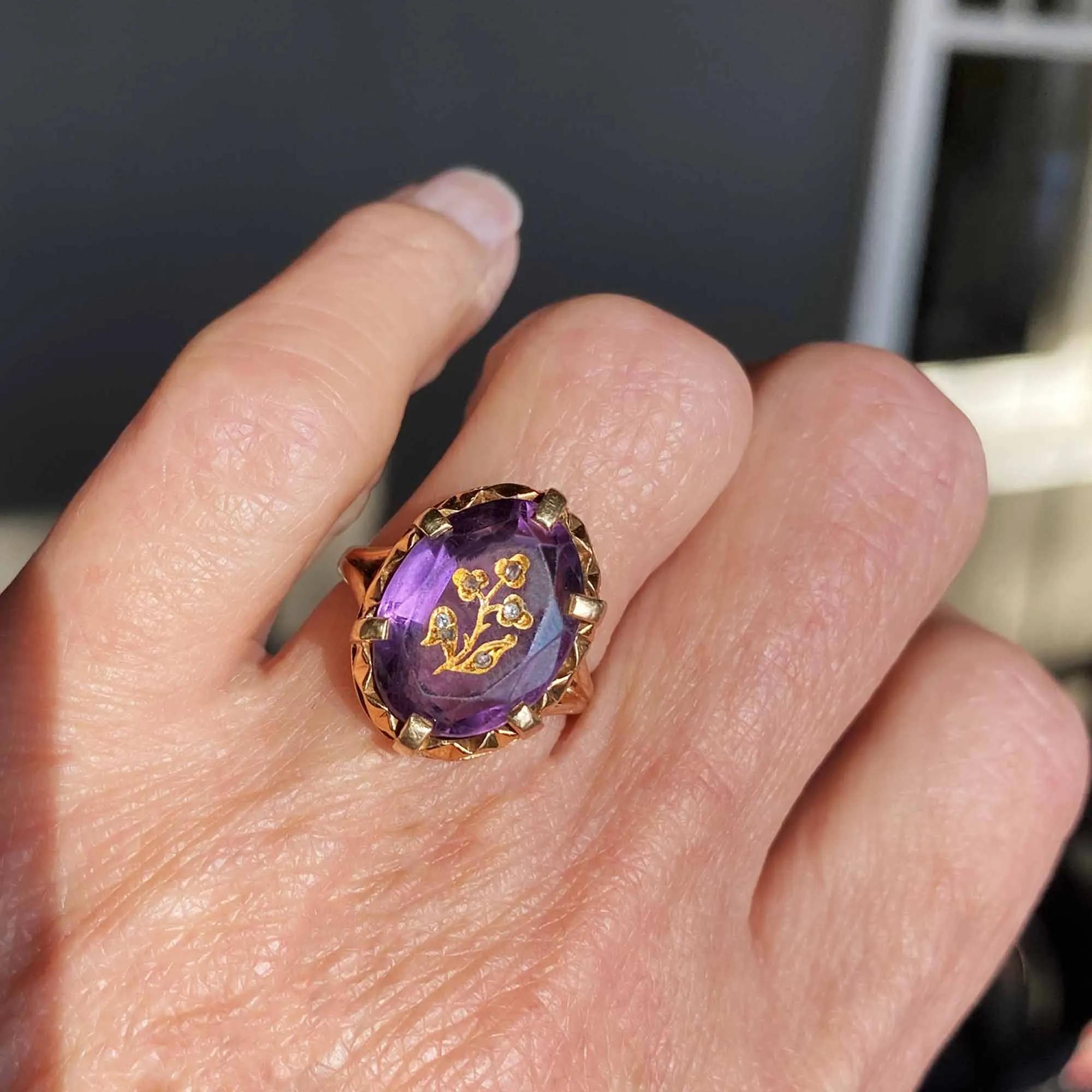 Antique Diamond Rose Of Sharon Amethyst Ring