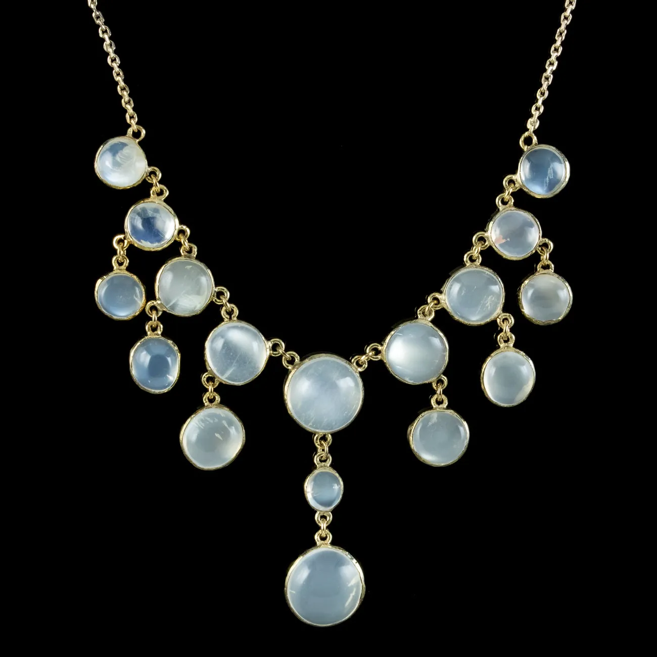 Antique Edwardian Moonstone Dropper Necklace Silver Gold Gilt