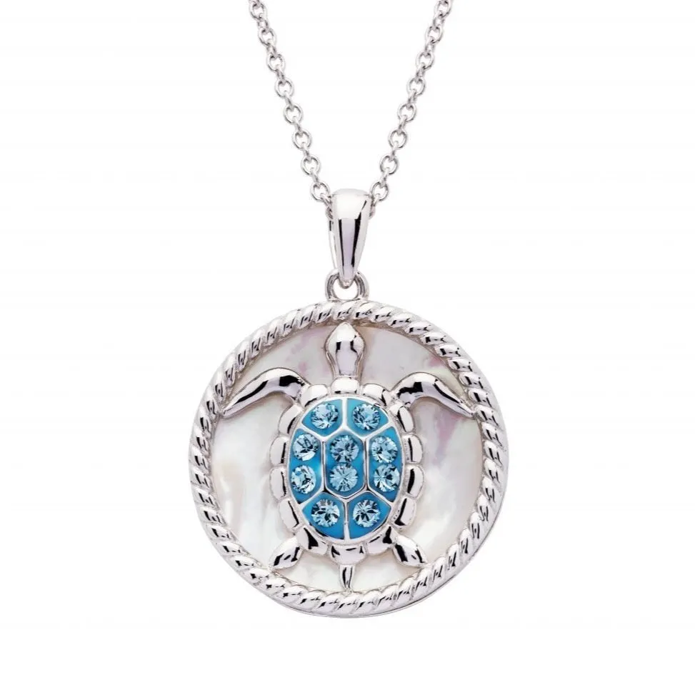 Aqua Mother of Pearl Turtle Pendant