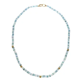 Aquamarine & Rainbow Moonstone Beaded 18K Gold Necklace