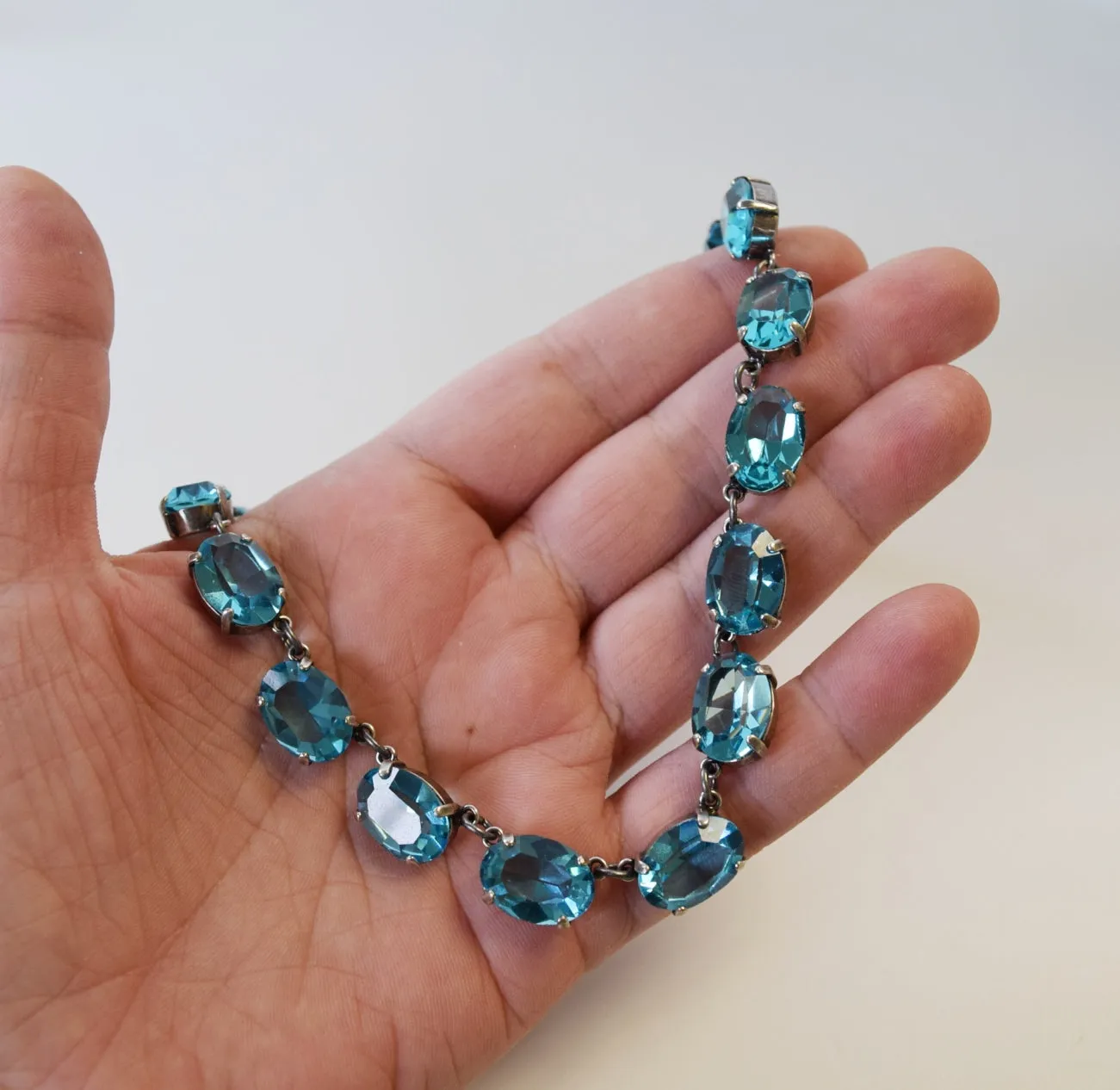 Aquamarine Blue Swarovski Crystal Necklace - Medium Oval Unfoiled