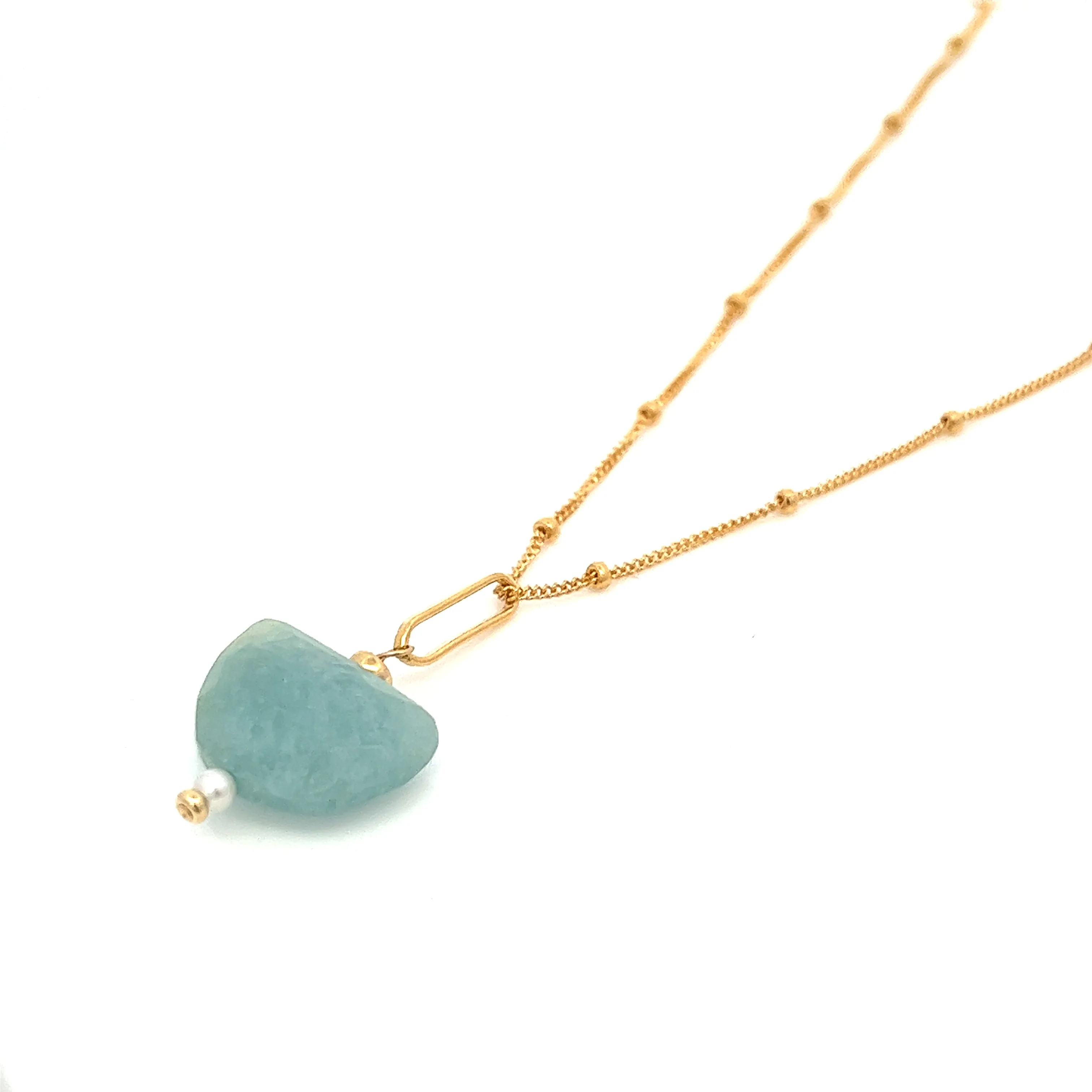 aquamarine crescent moon & pearl pendant necklace