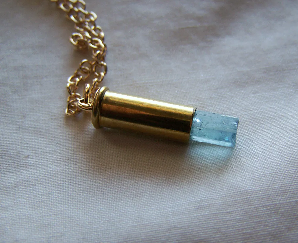 Aquamarine Crystal Gemstone Bullet Jewelry Pendant