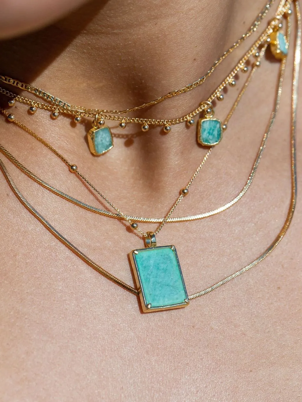 Aquamarine Gemstone Gold Pendant Necklace - Kai