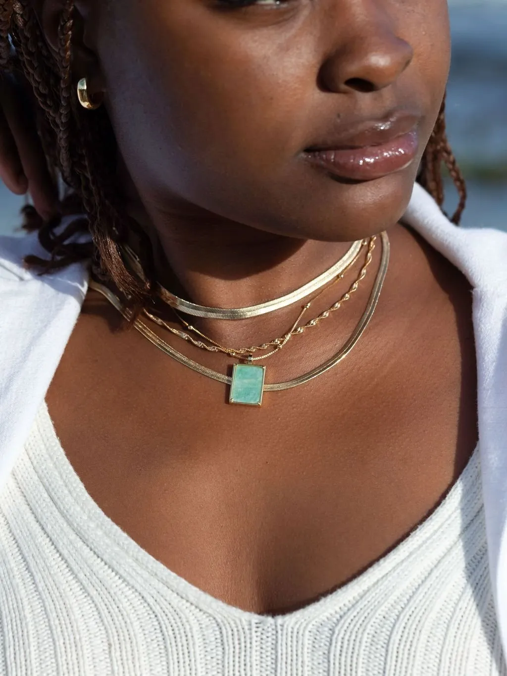 Aquamarine Gemstone Gold Pendant Necklace - Kai