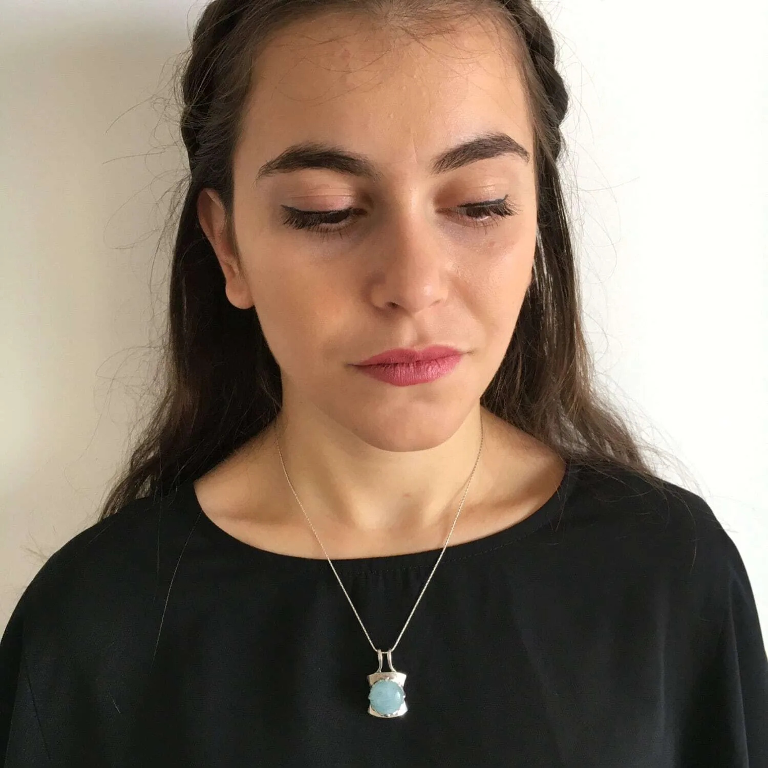 Aquamarine Necklace - Vintage Aqua Necklace - Square Statement Pendant