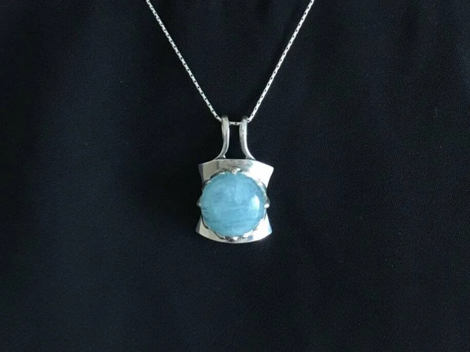 Aquamarine Necklace - Vintage Aqua Necklace - Square Statement Pendant