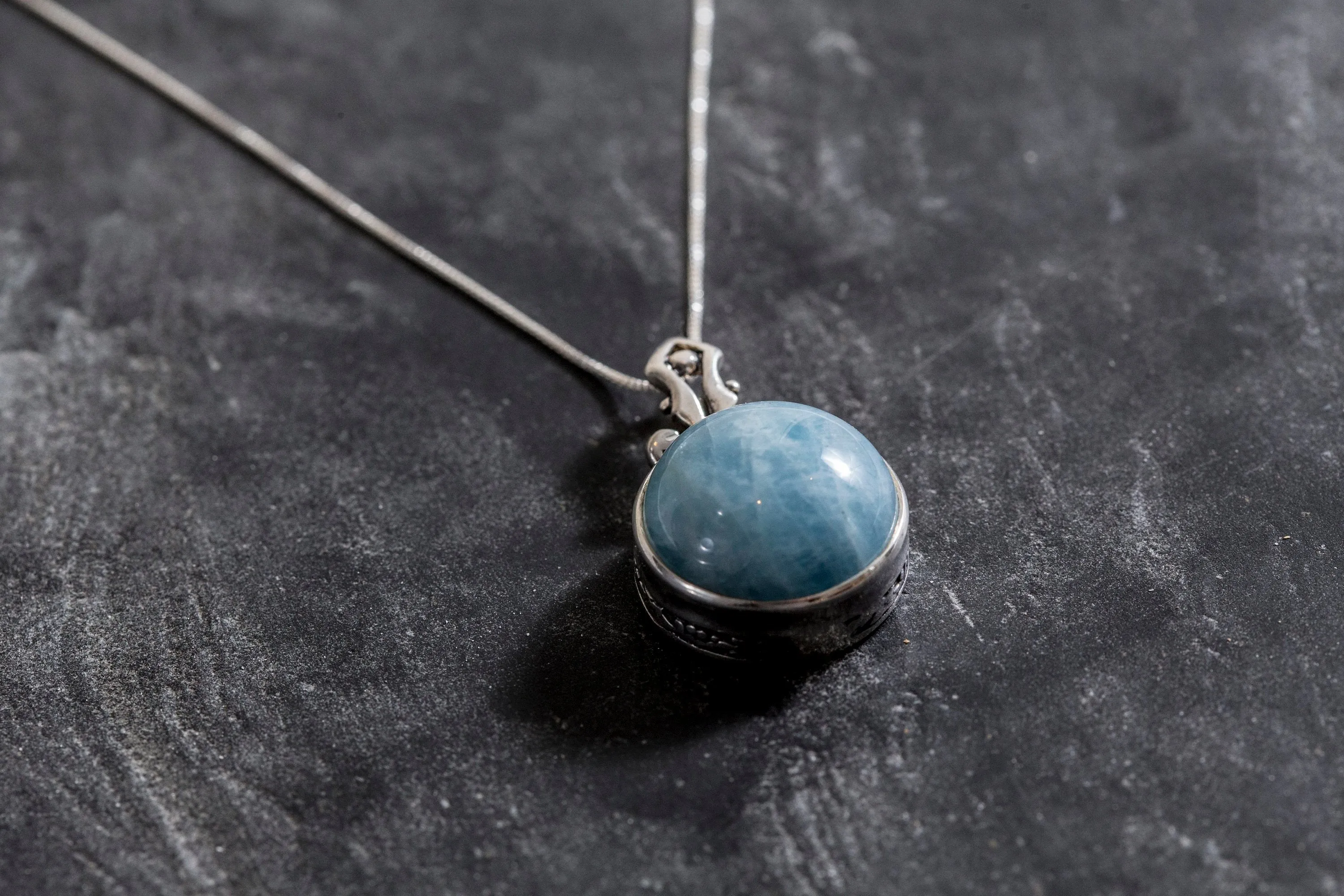 Aquamarine Pendant - Statement Aquamarine Necklace - Blue Ancient Necklace