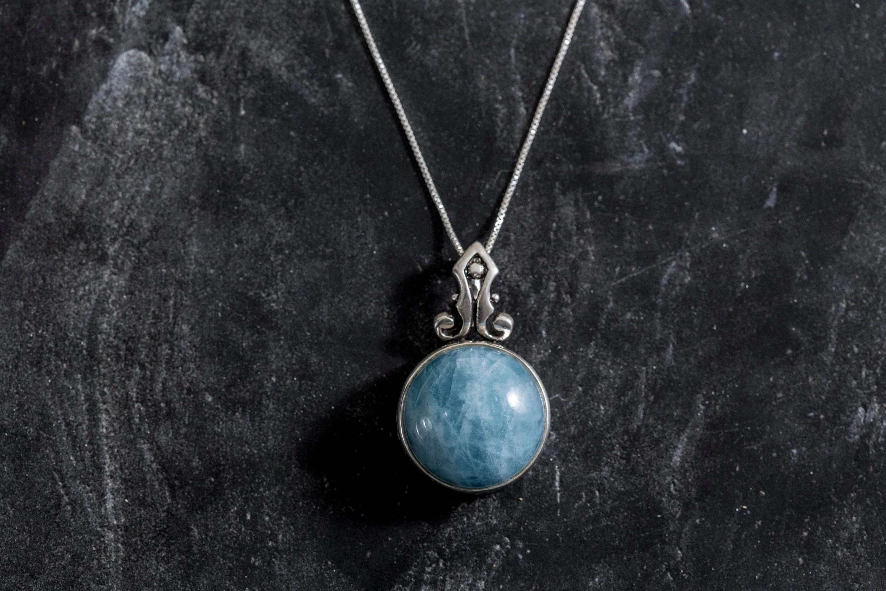 Aquamarine Pendant - Statement Aquamarine Necklace - Blue Ancient Necklace