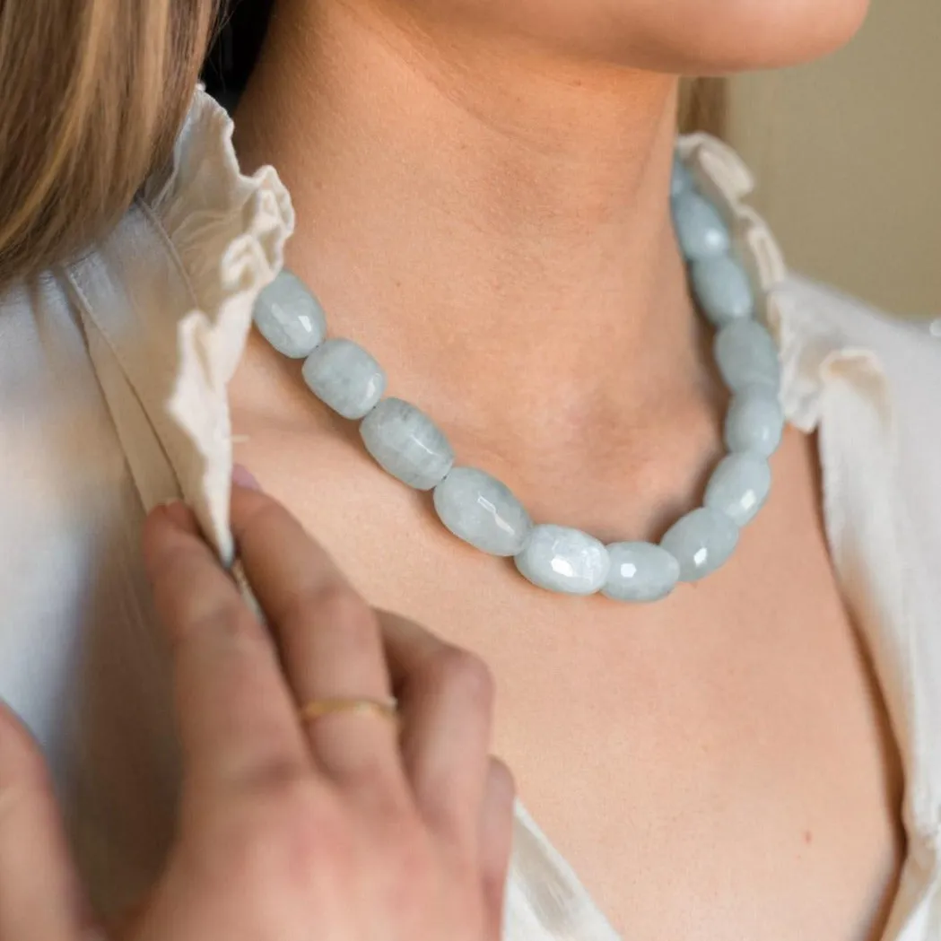 Aquamarine Statement Necklace with Gold Plated Magnetic Clasp