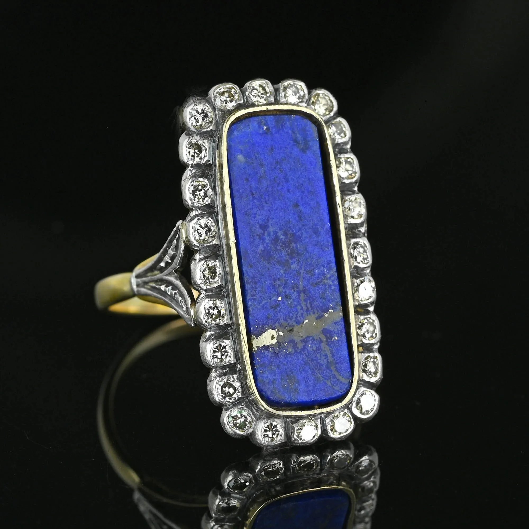 Art Deco 1.02 CTW Mine Cut Diamond Halo Lapis Lazuli Ring