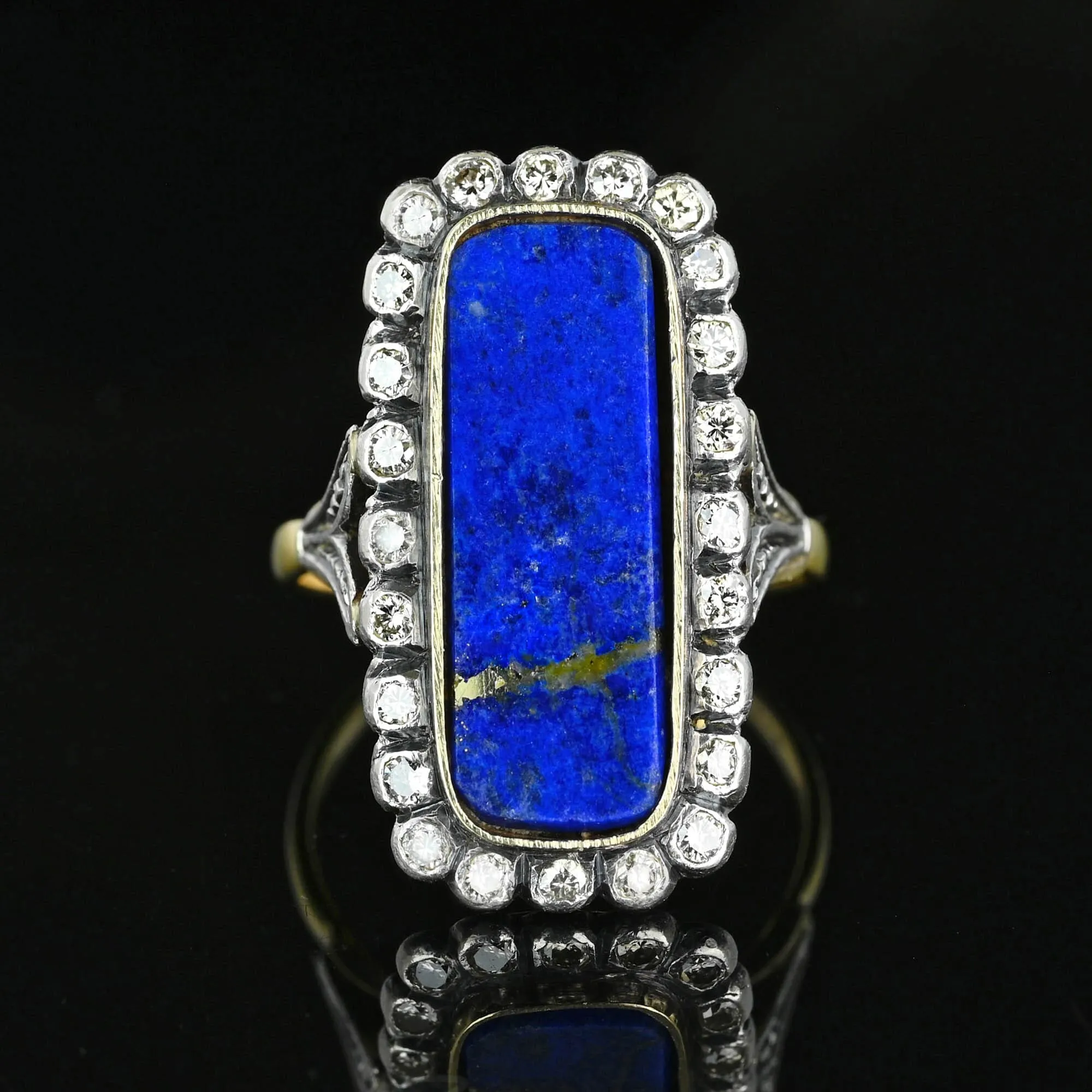 Art Deco 1.02 CTW Mine Cut Diamond Halo Lapis Lazuli Ring