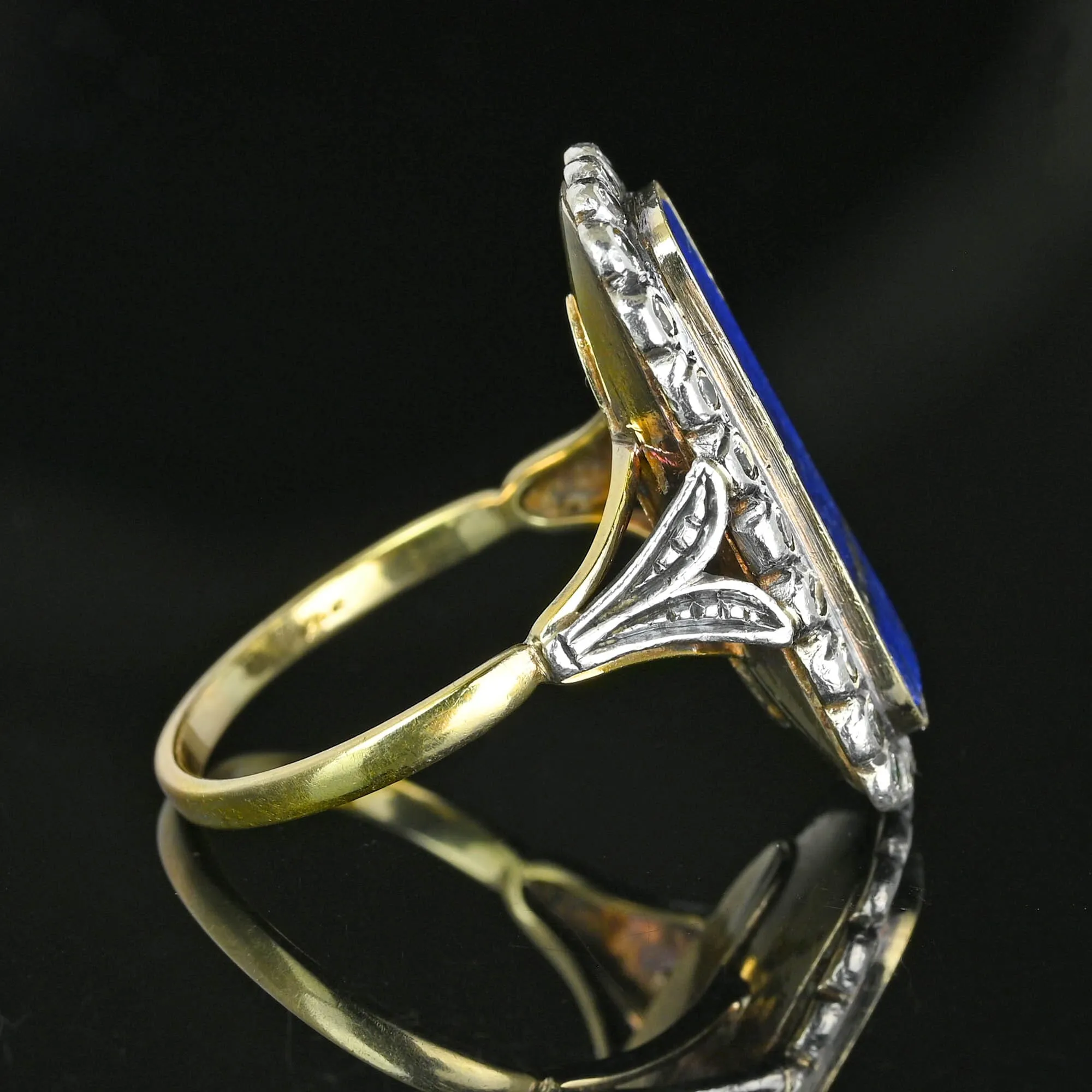 Art Deco 1.02 CTW Mine Cut Diamond Halo Lapis Lazuli Ring