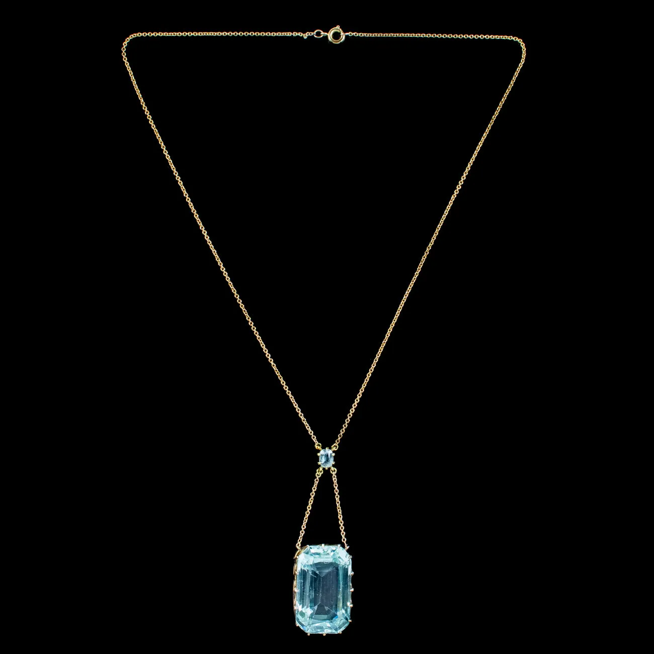 Art Deco Aquamarine Lavaliere Necklace 15ct Gold 25ct Aqua