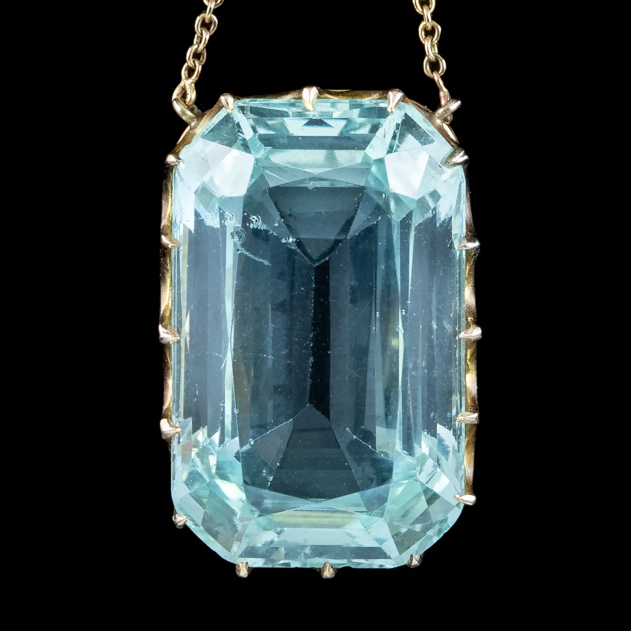 Art Deco Aquamarine Lavaliere Necklace 15ct Gold 25ct Aqua