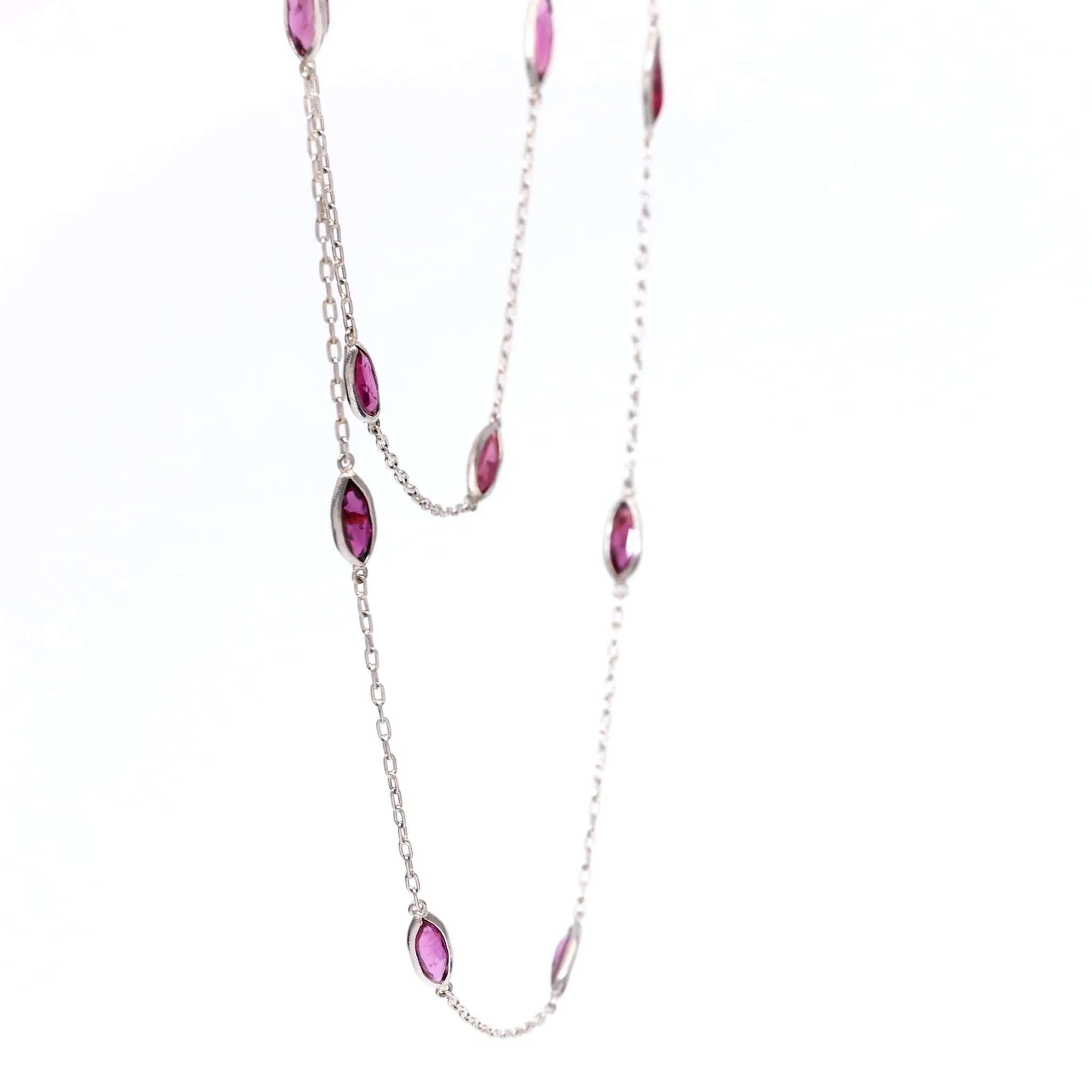 Art Deco Inspired Ruby 18k White Gold Station Necklace