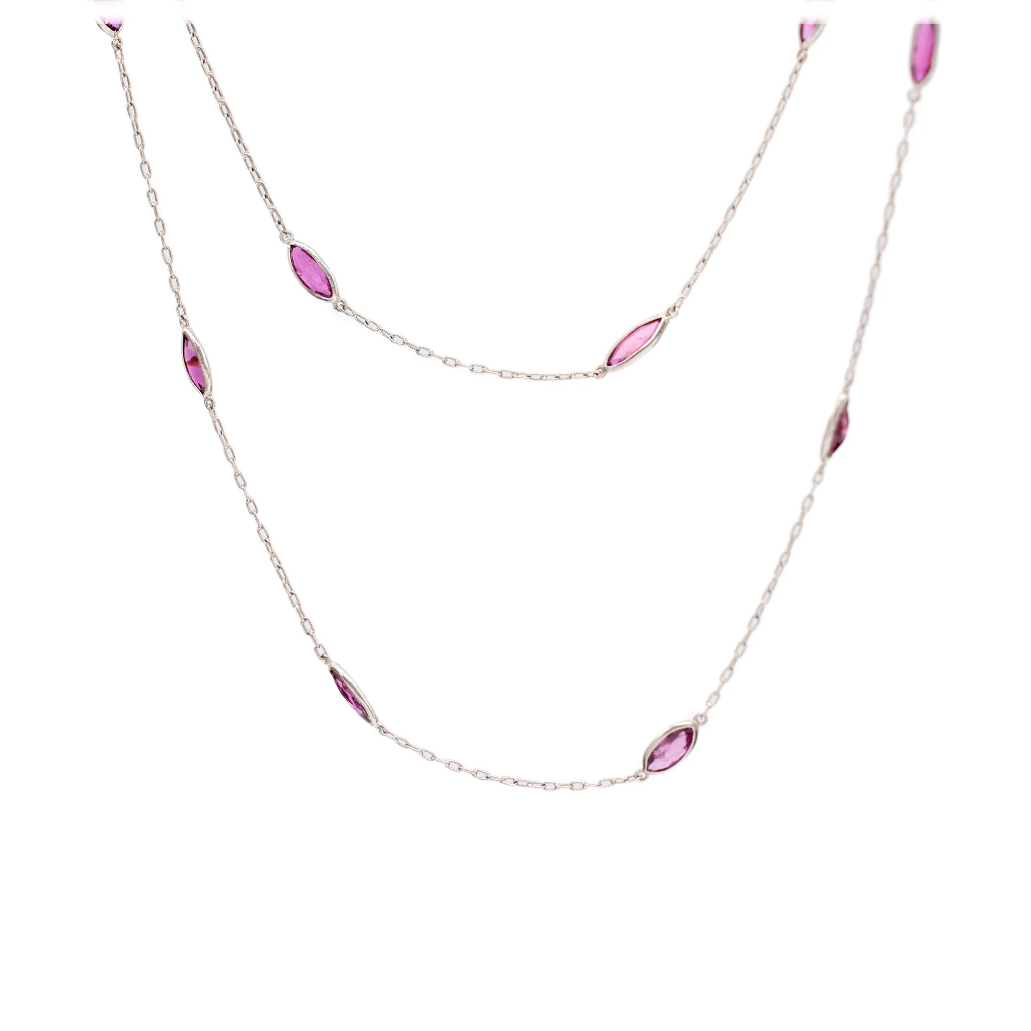 Art Deco Inspired Ruby 18k White Gold Station Necklace