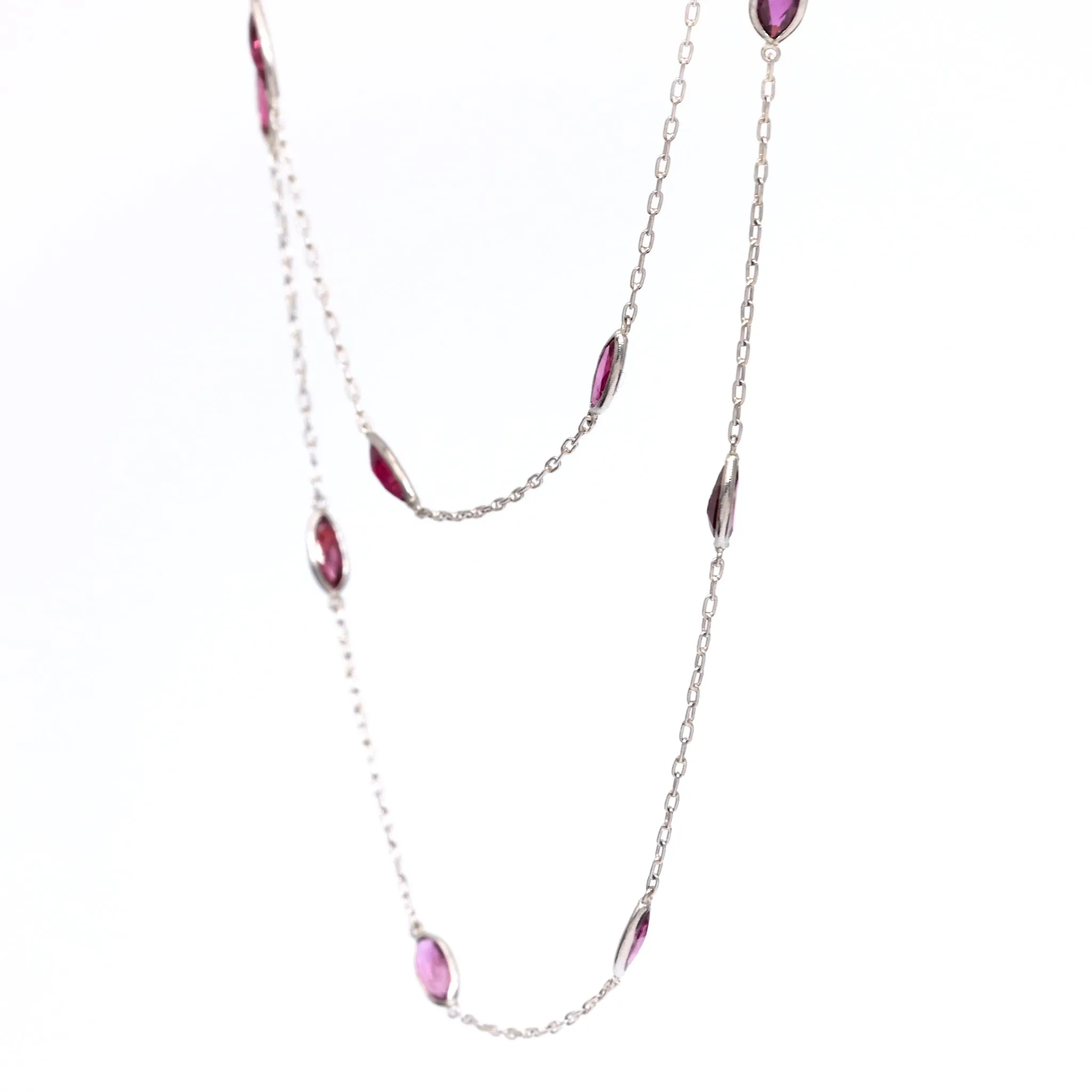 Art Deco Inspired Ruby 18k White Gold Station Necklace