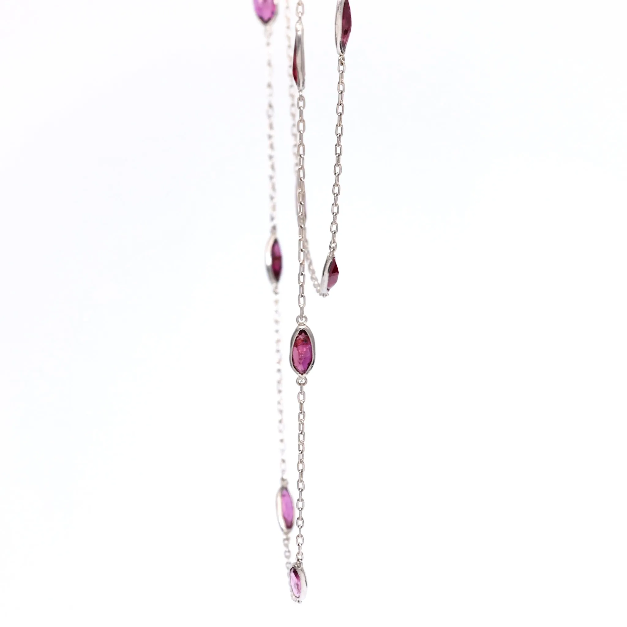 Art Deco Inspired Ruby 18k White Gold Station Necklace