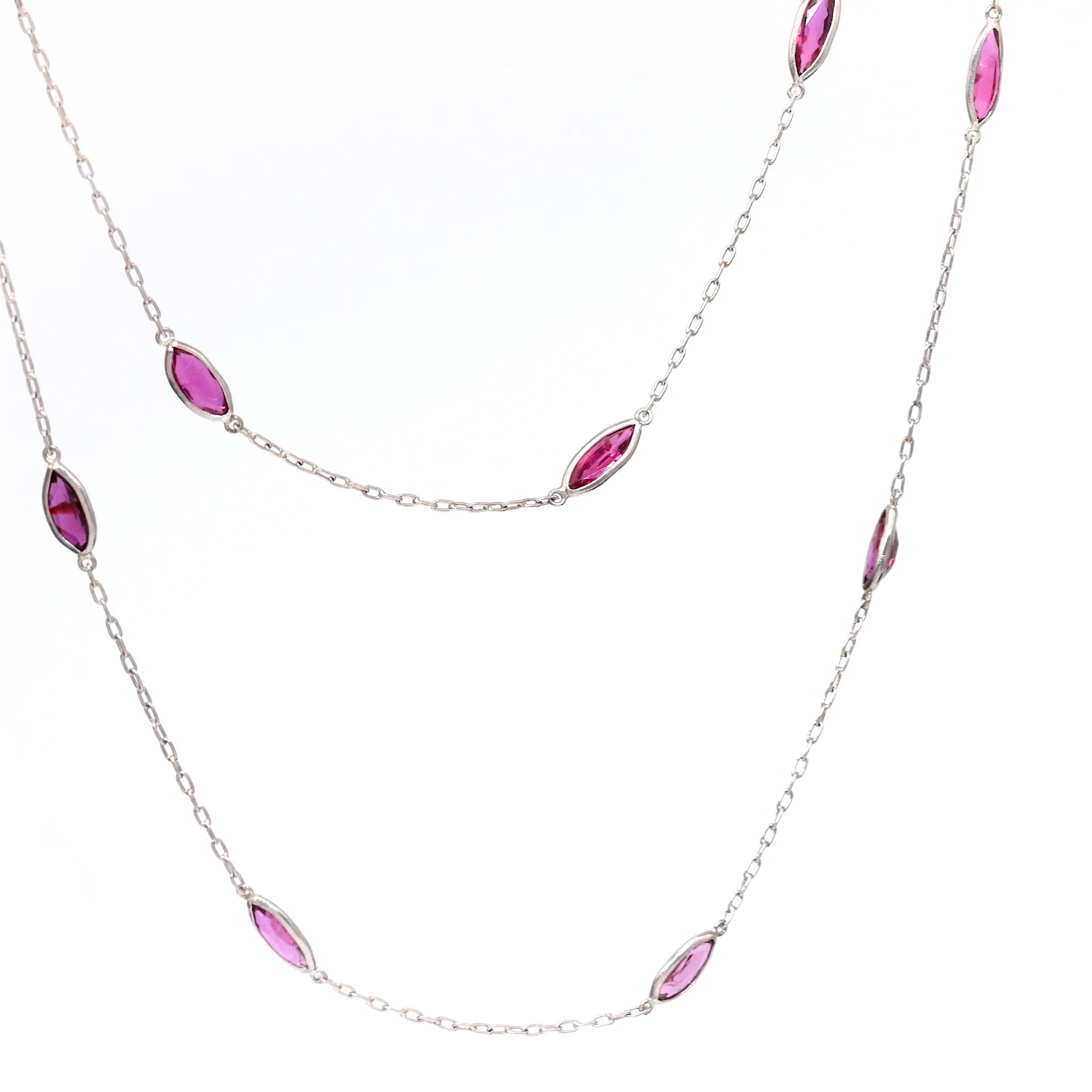 Art Deco Inspired Ruby 18k White Gold Station Necklace