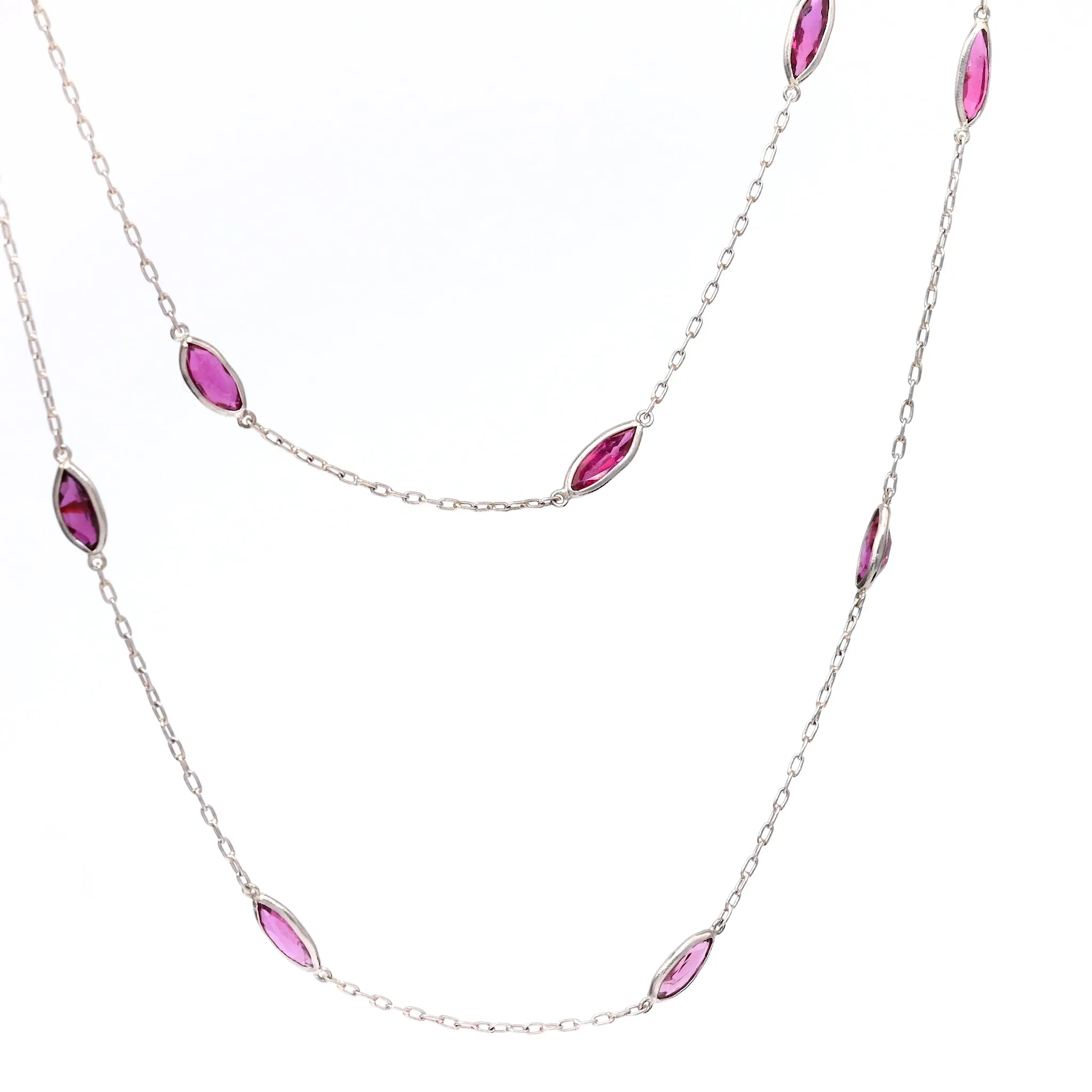 Art Deco Inspired Ruby 18k White Gold Station Necklace