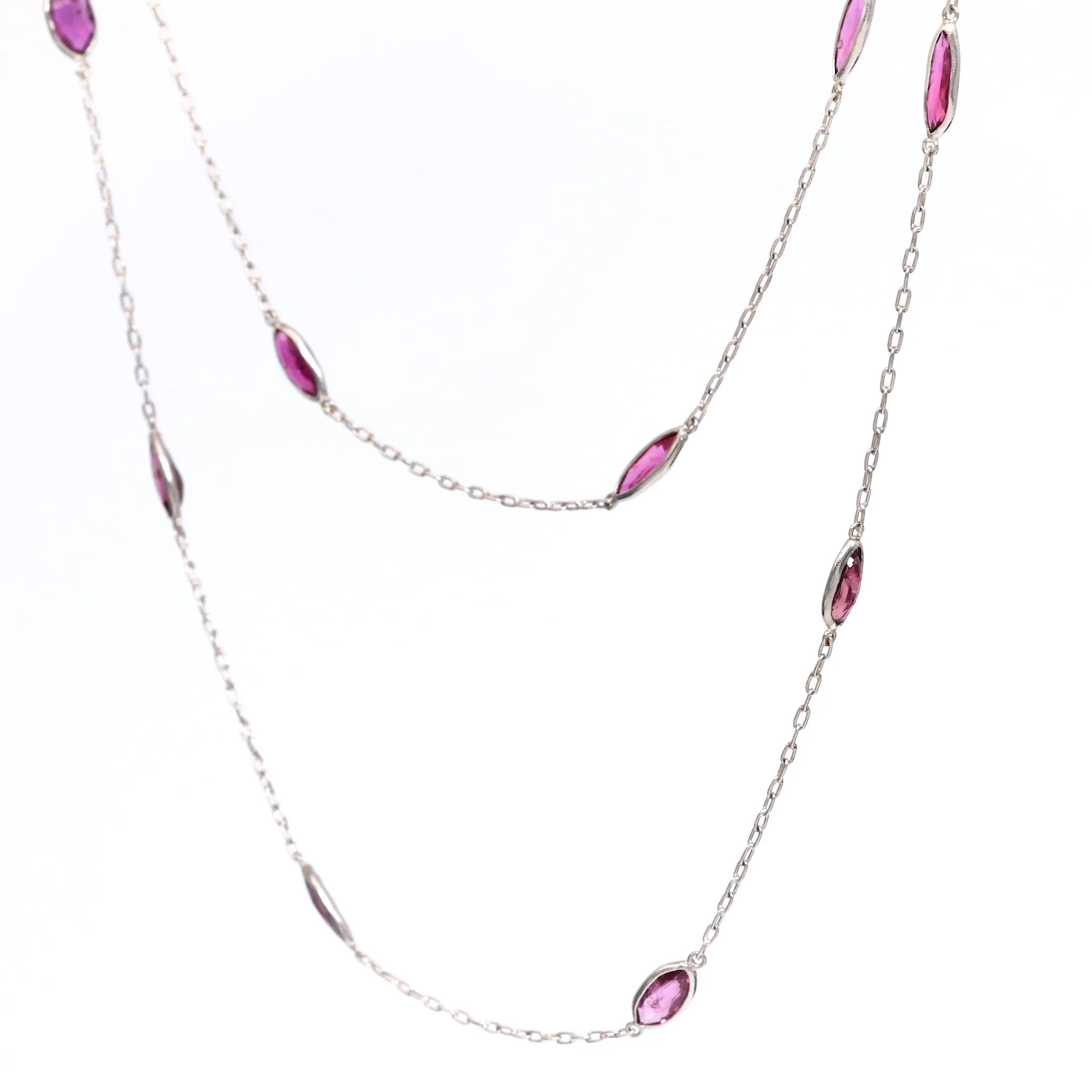 Art Deco Inspired Ruby 18k White Gold Station Necklace