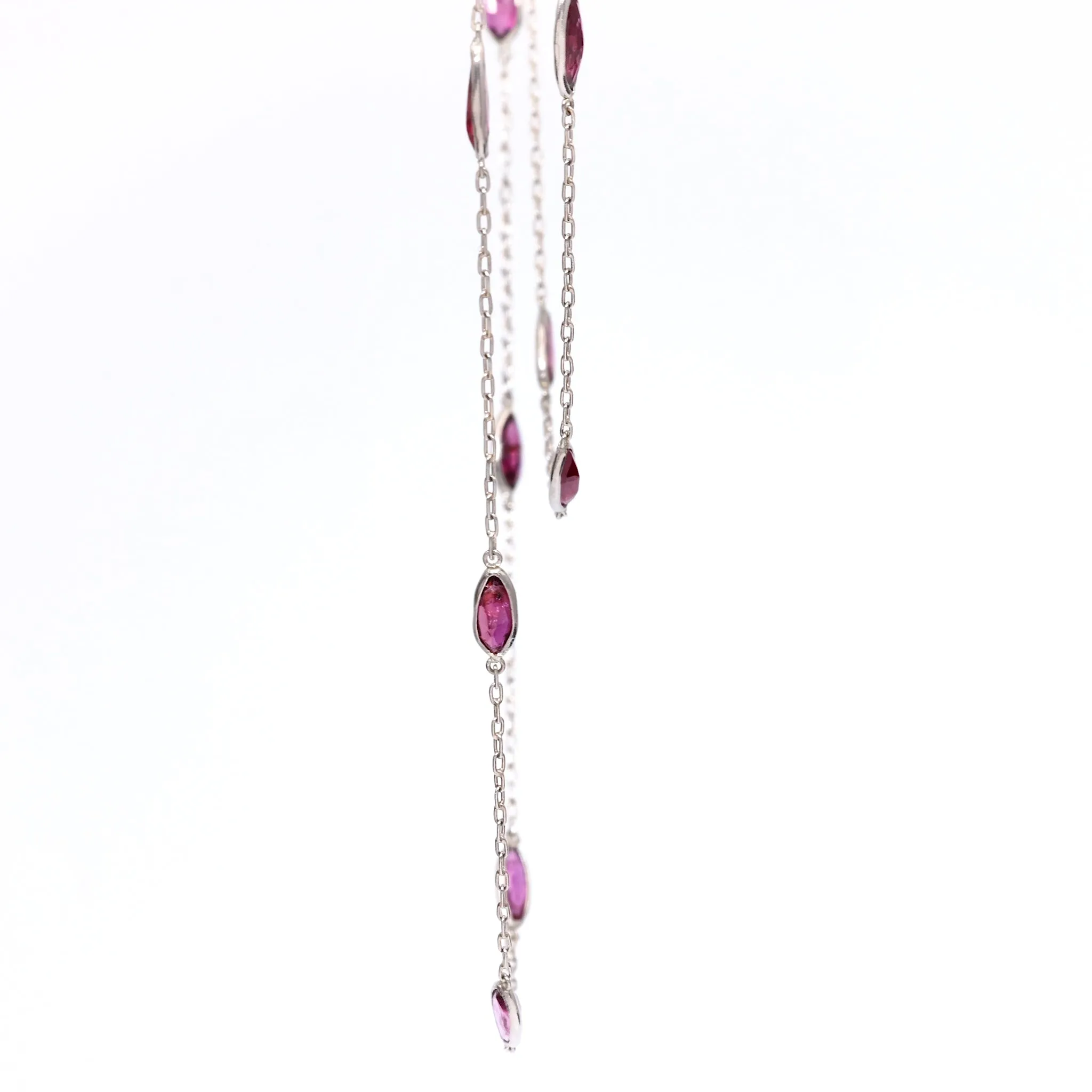 Art Deco Inspired Ruby 18k White Gold Station Necklace