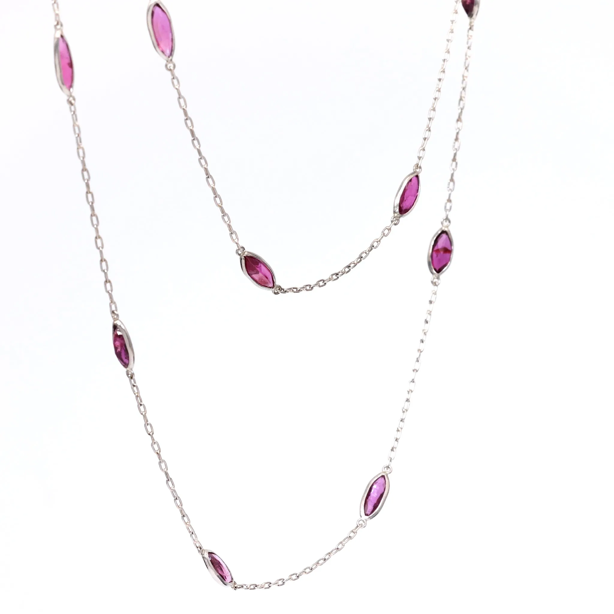 Art Deco Inspired Ruby 18k White Gold Station Necklace