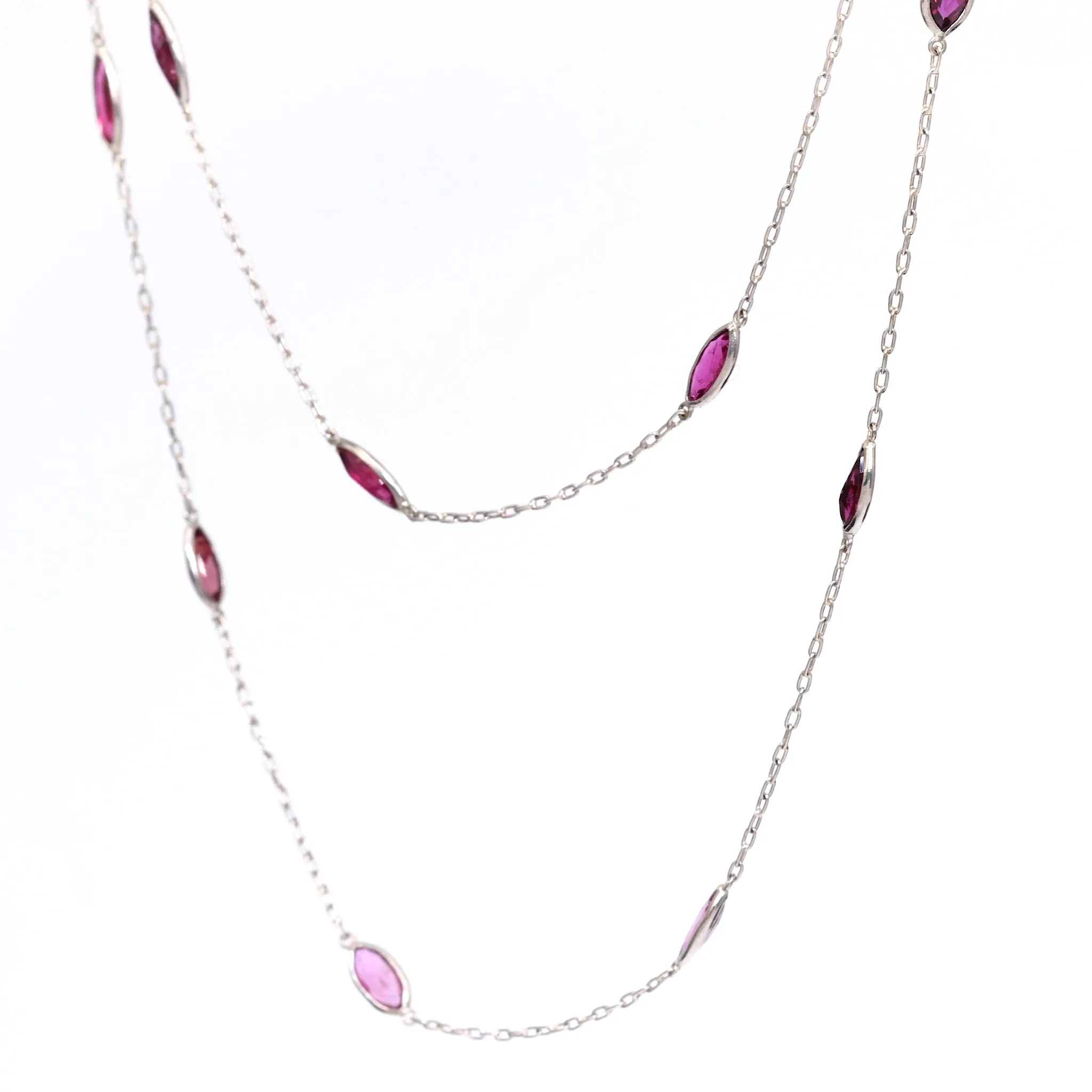 Art Deco Inspired Ruby 18k White Gold Station Necklace