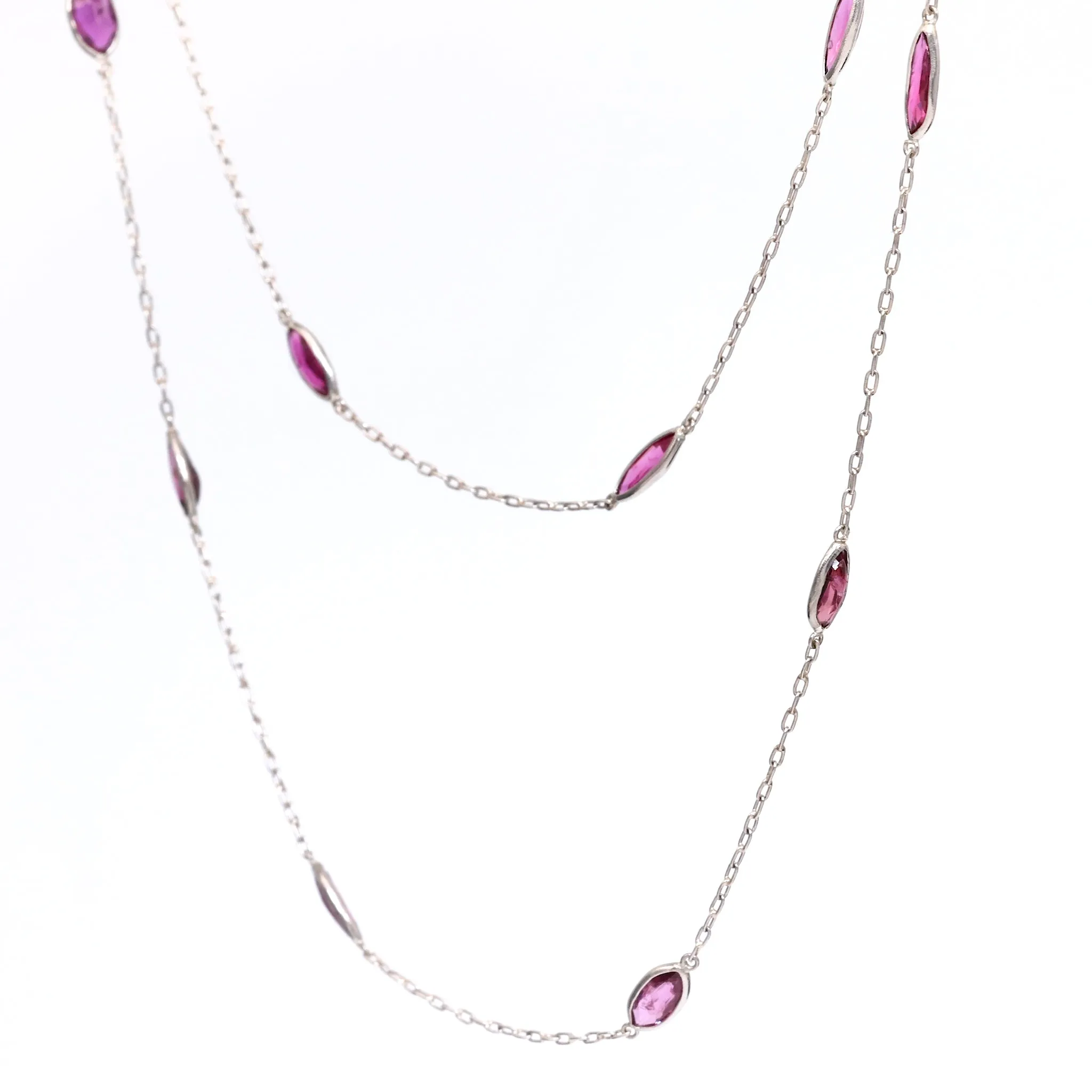 Art Deco Inspired Ruby 18k White Gold Station Necklace