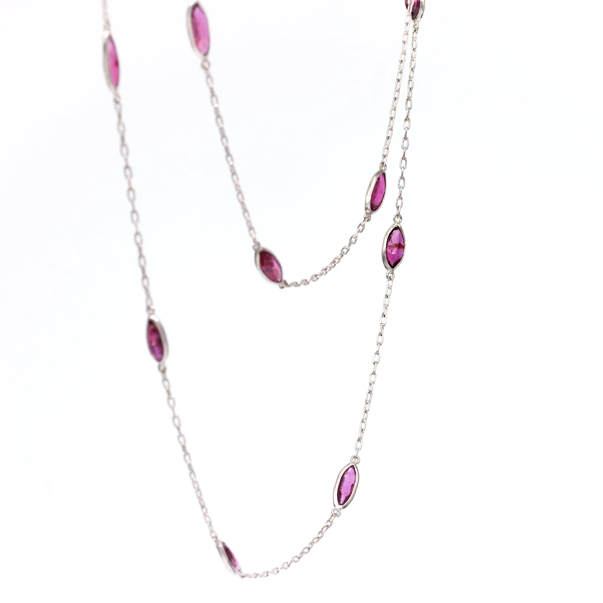 Art Deco Inspired Ruby 18k White Gold Station Necklace