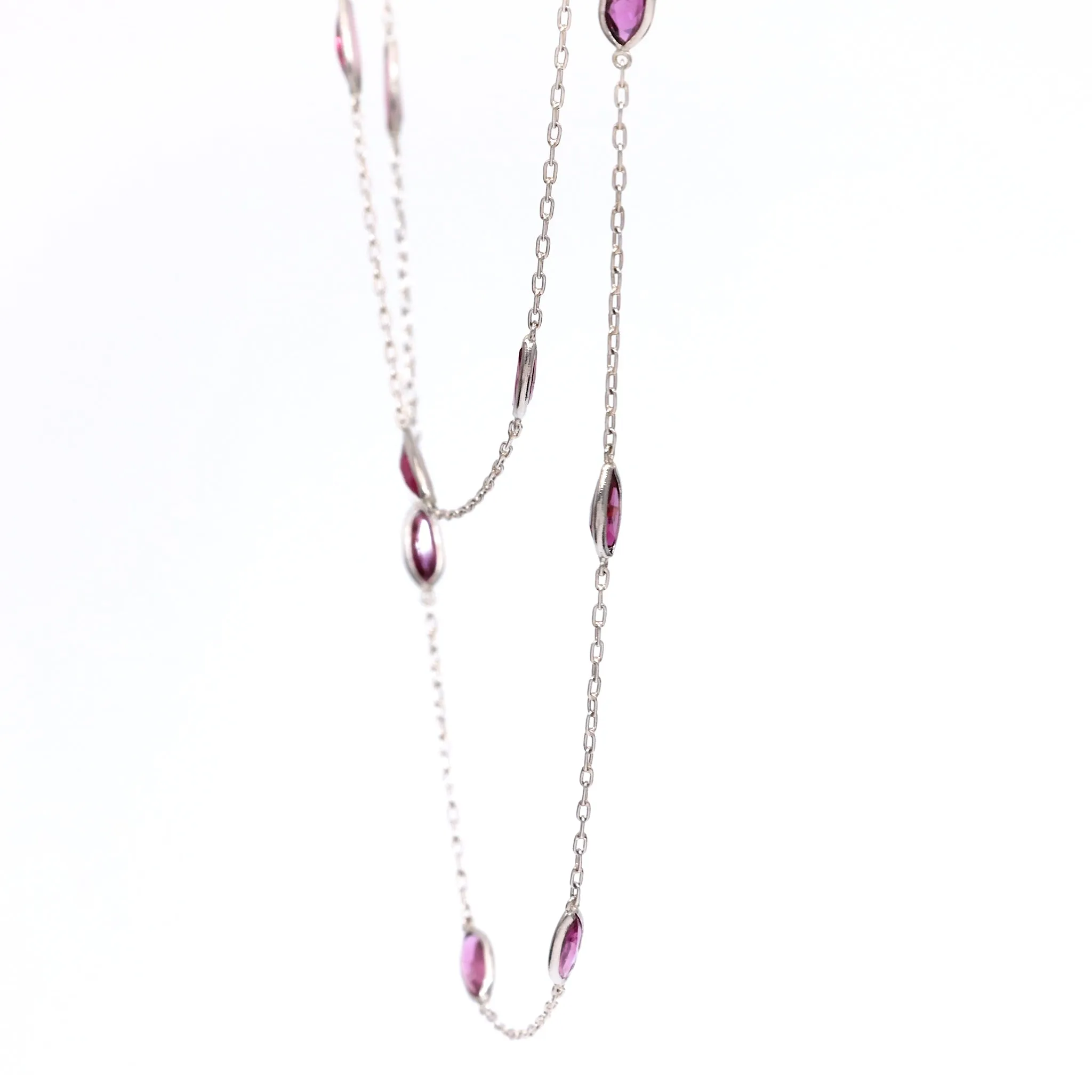 Art Deco Inspired Ruby 18k White Gold Station Necklace